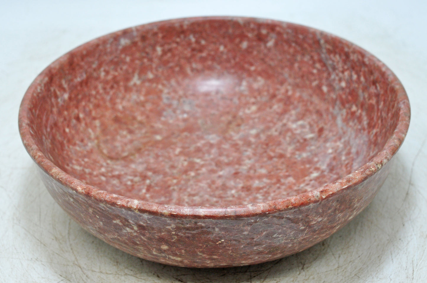 Antique Red Stone Round Curry Bowl Original Old Hand Carved
