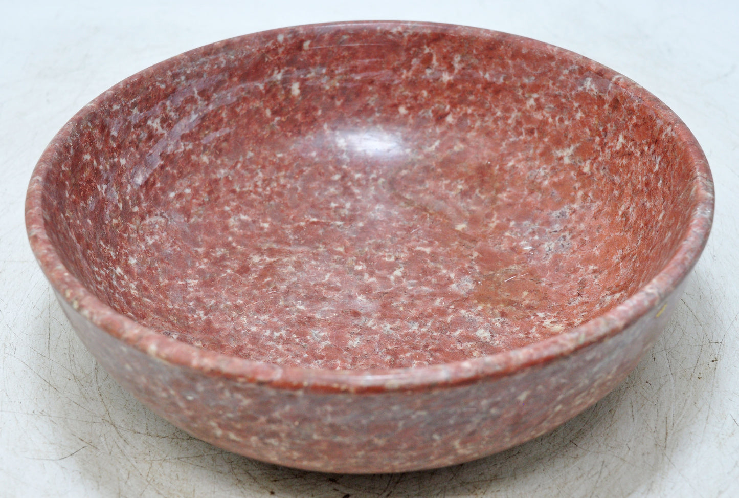Antique Red Stone Round Curry Bowl Original Old Hand Carved