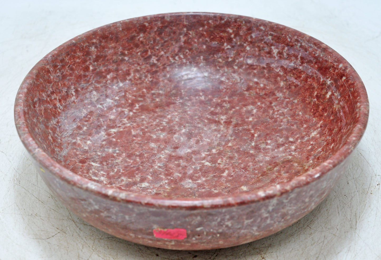 Antique Red Stone Round Curry Bowl Original Old Hand Carved