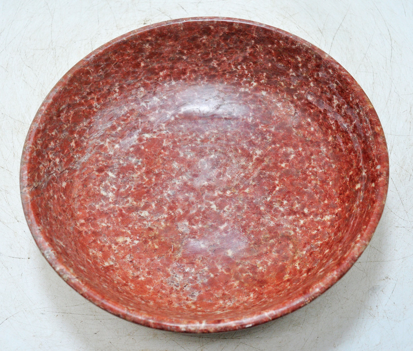 Antique Red Stone Round Curry Bowl Original Old Hand Carved