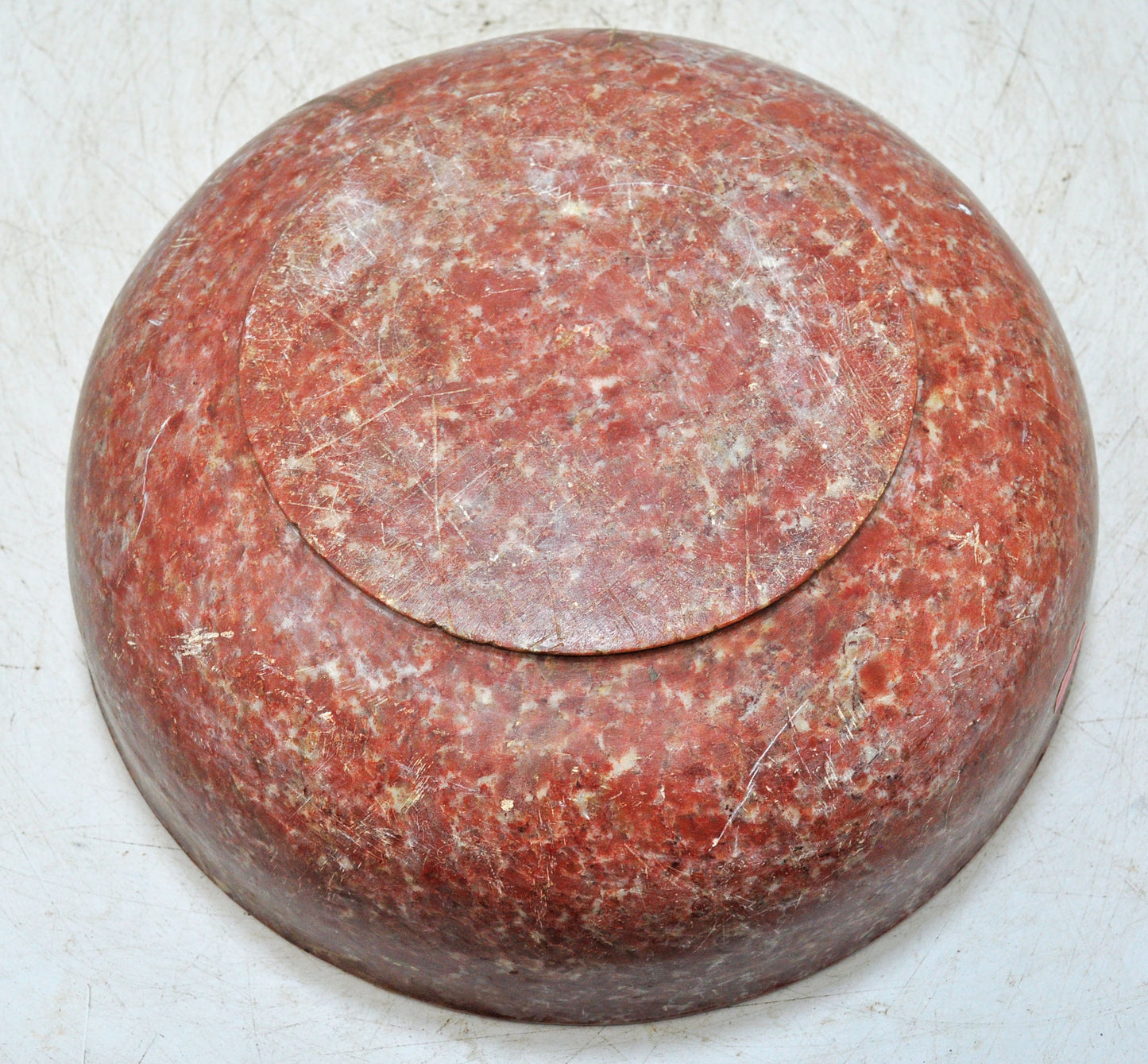 Antique Red Stone Round Curry Bowl Original Old Hand Carved