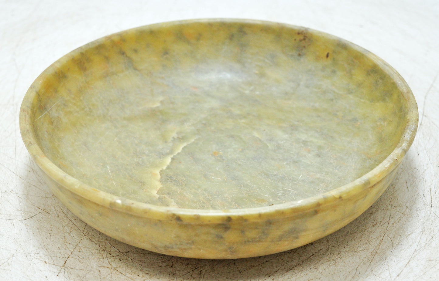 Antique Green Stone Round Curry Bowl Original Old Hand Carved