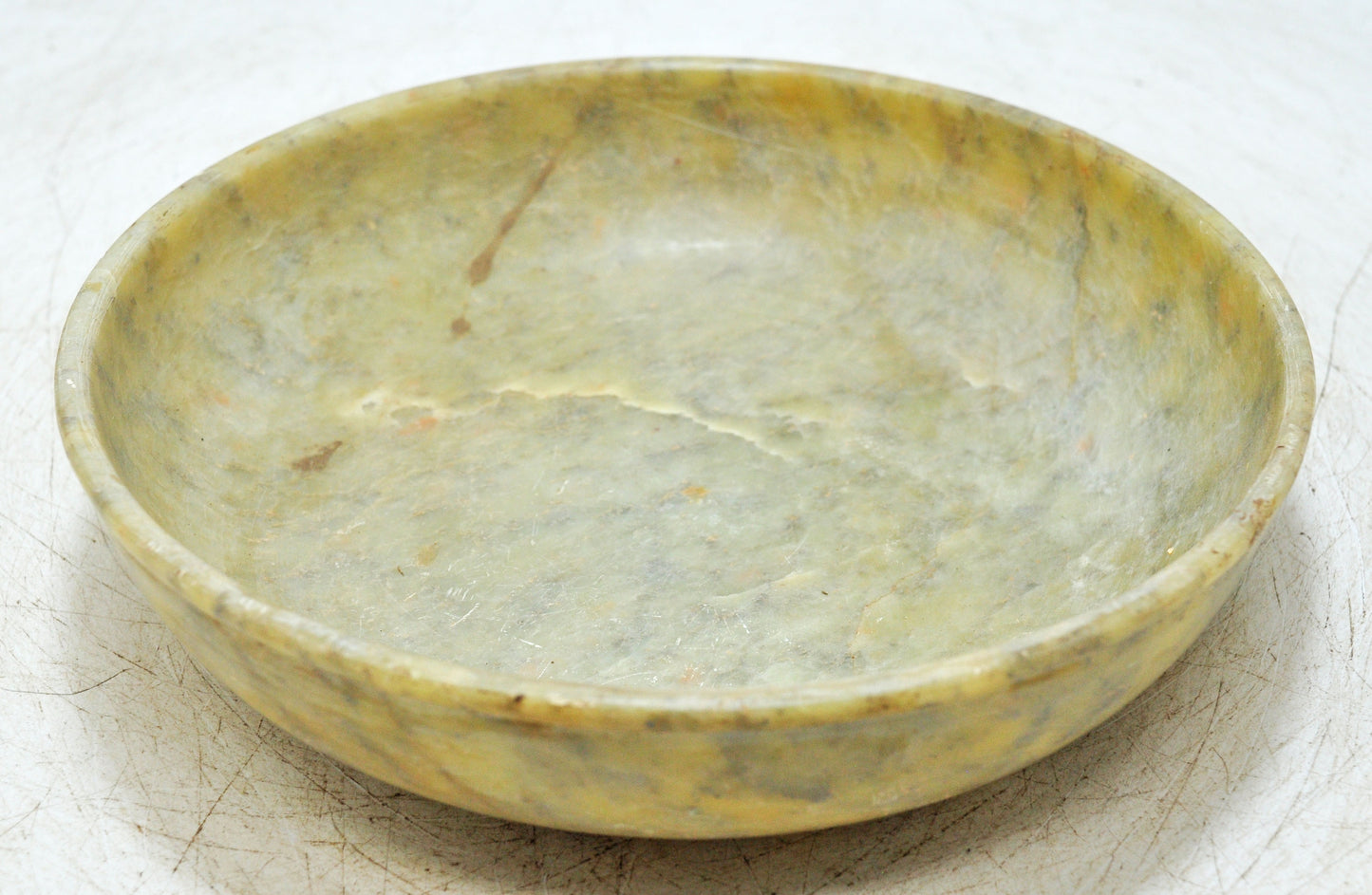 Antique Green Stone Round Curry Bowl Original Old Hand Carved