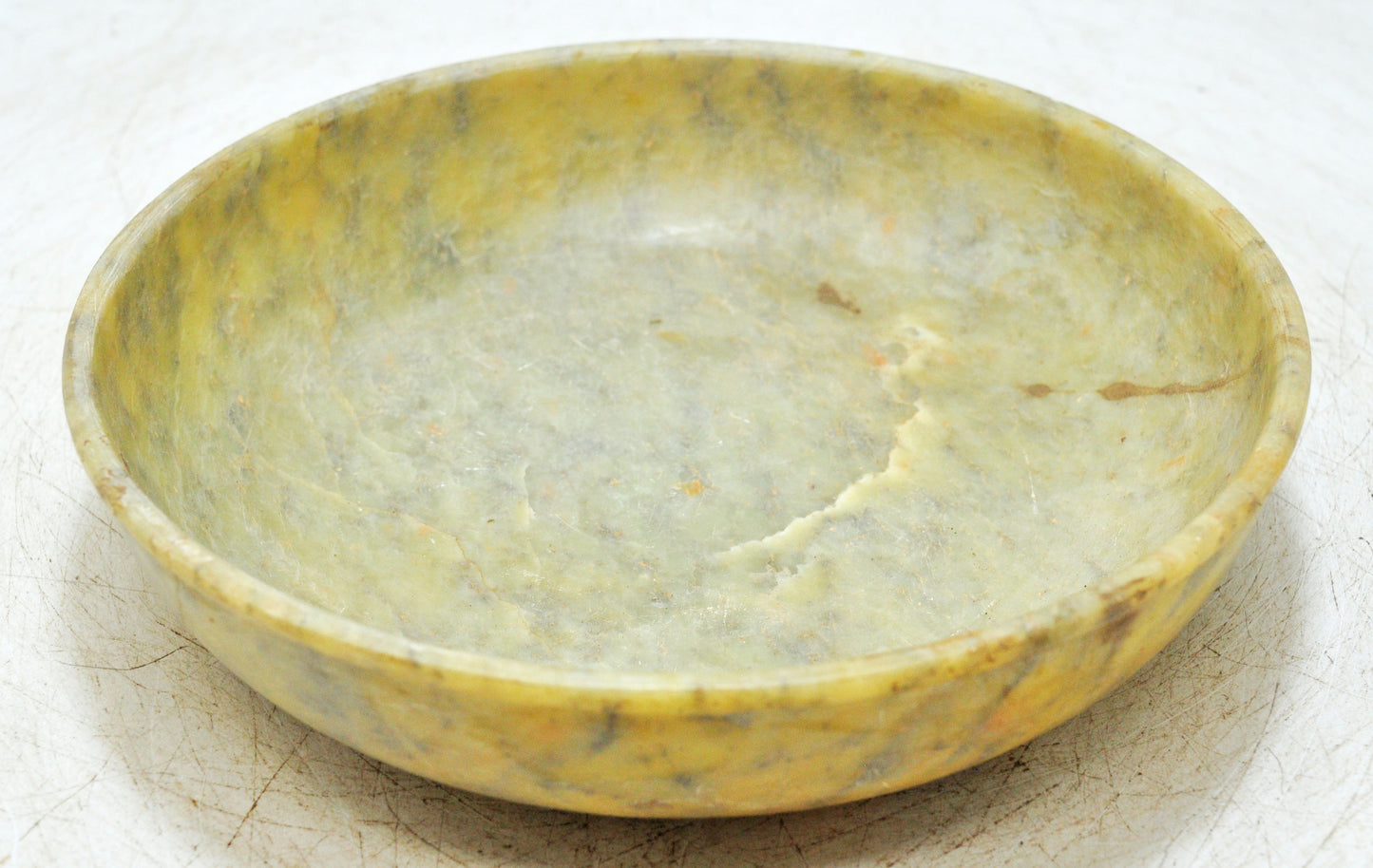 Antique Green Stone Round Curry Bowl Original Old Hand Carved