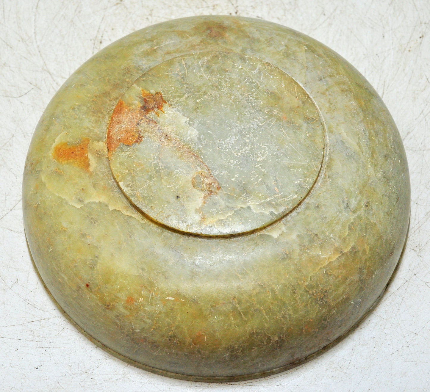 Antique Green Stone Round Curry Bowl Original Old Hand Carved
