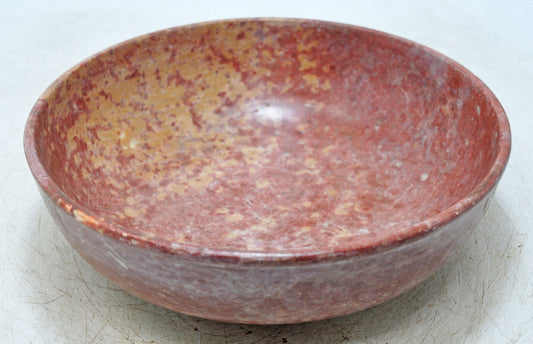 Antique Red Stone Round Curry Bowl Original Old Hand Carved