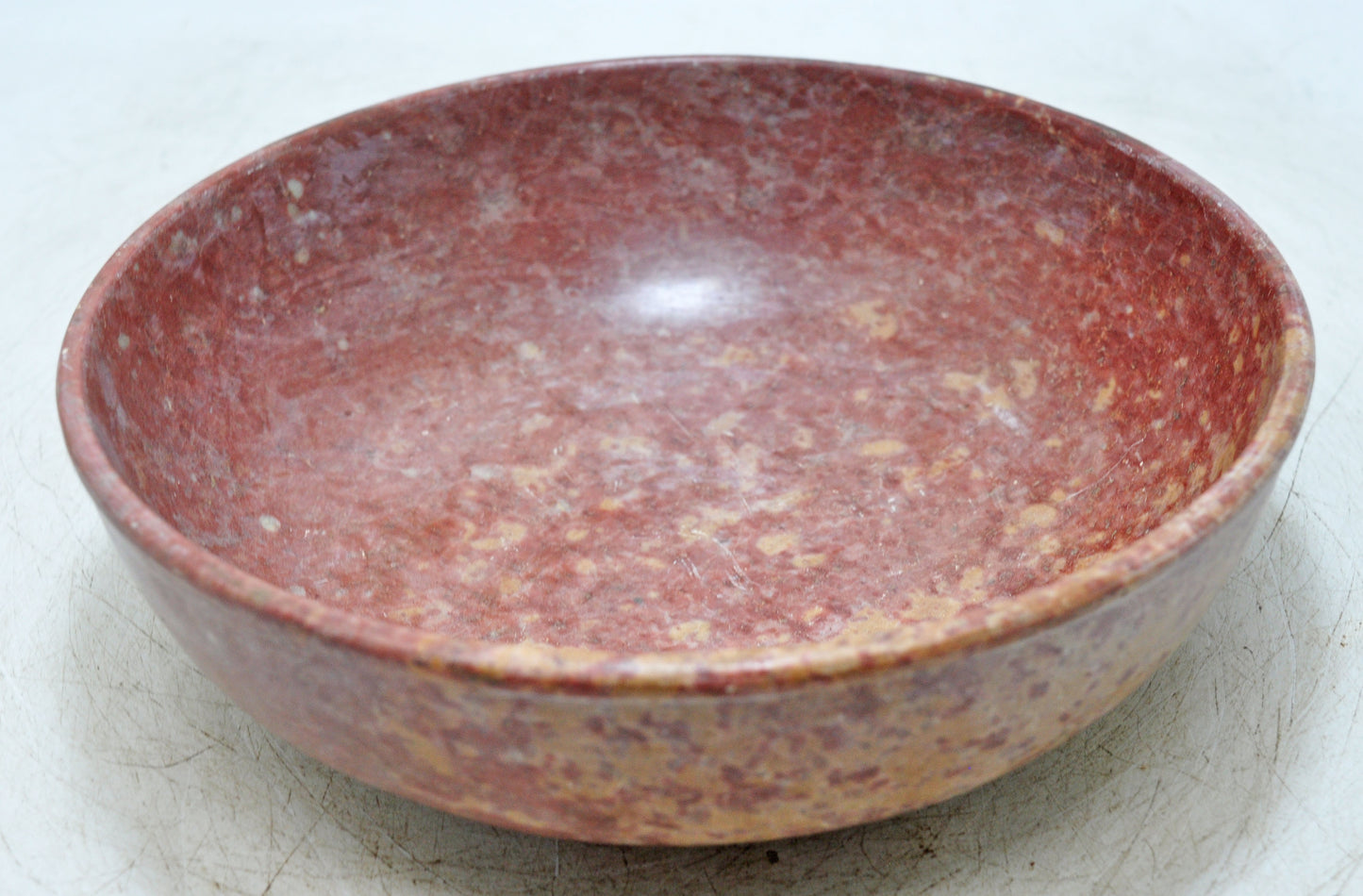 Antique Red Stone Round Curry Bowl Original Old Hand Carved