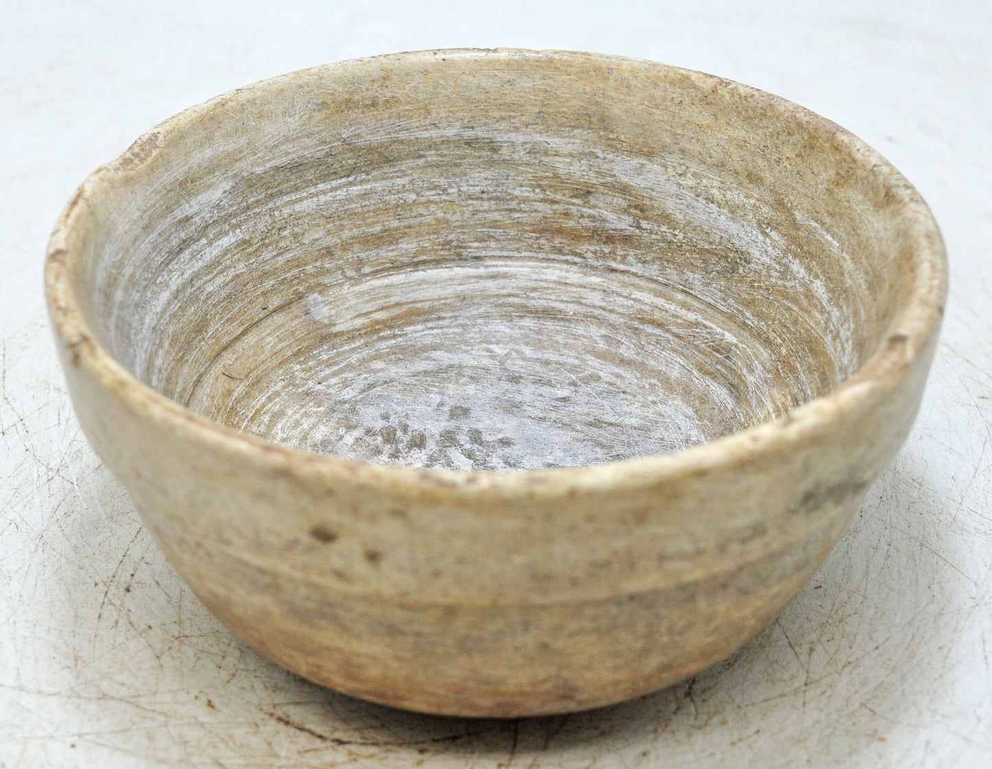 Antique White Marble Round Curry Bowl Original Old Hand Carved