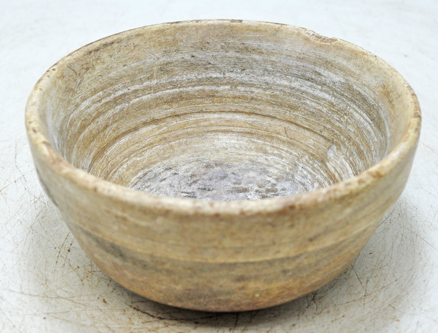 Antique White Marble Round Curry Bowl Original Old Hand Carved