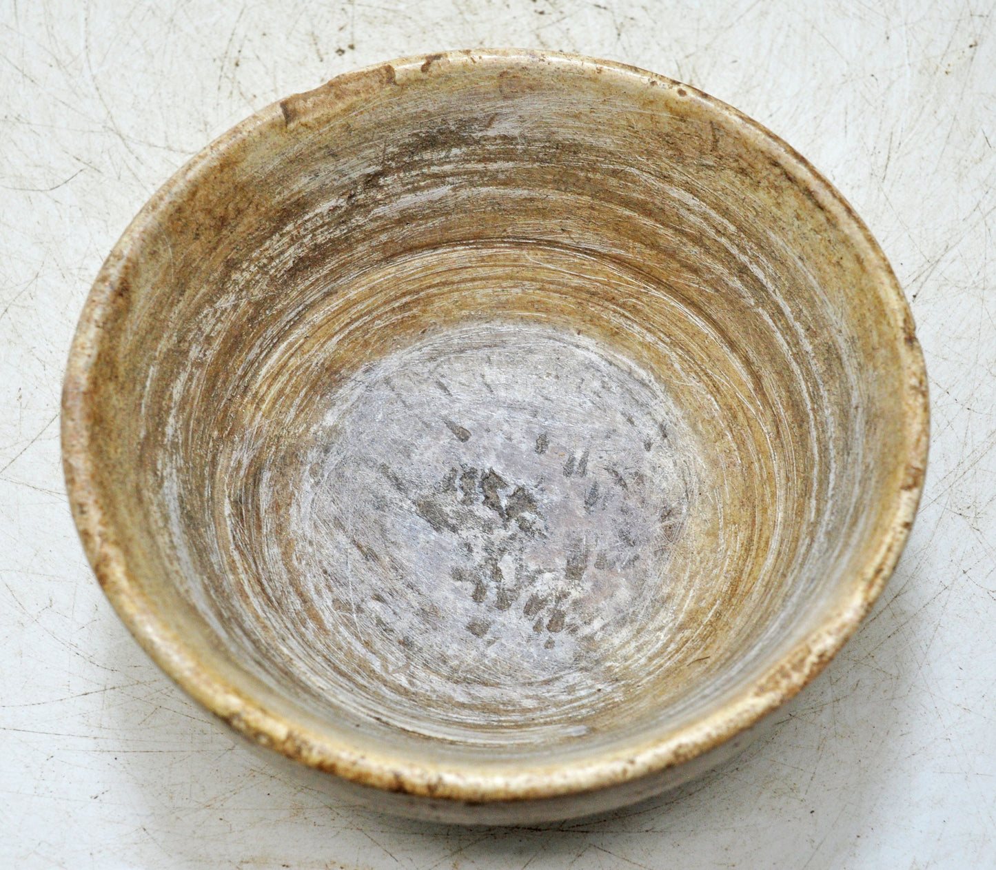 Antique White Marble Round Curry Bowl Original Old Hand Carved
