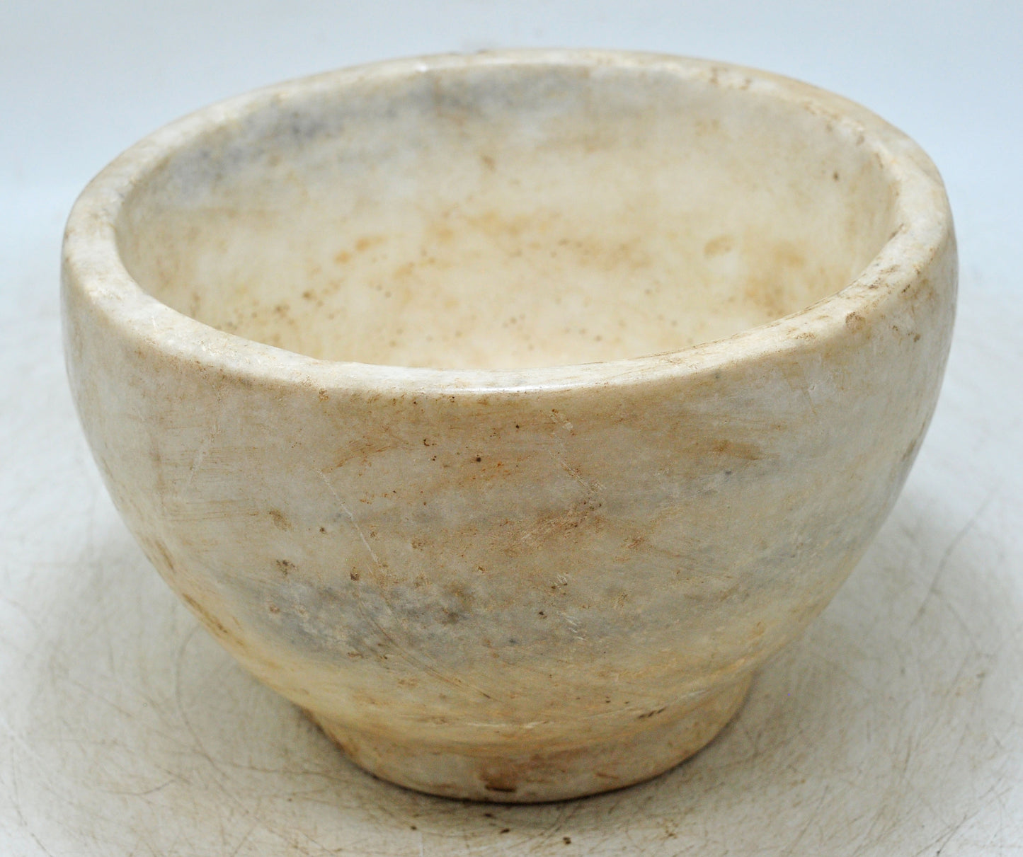 Antique White Marble Round Curry Bowl Original Old Hand Carved