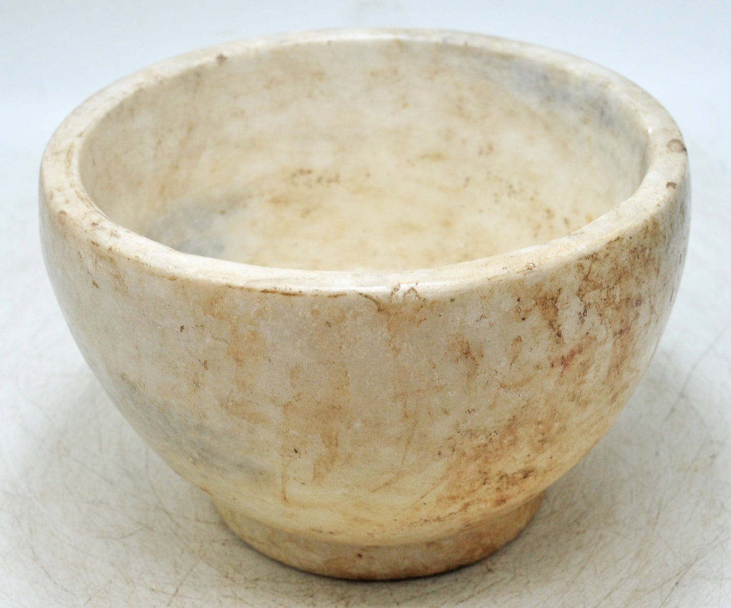 Antique White Marble Round Curry Bowl Original Old Hand Carved