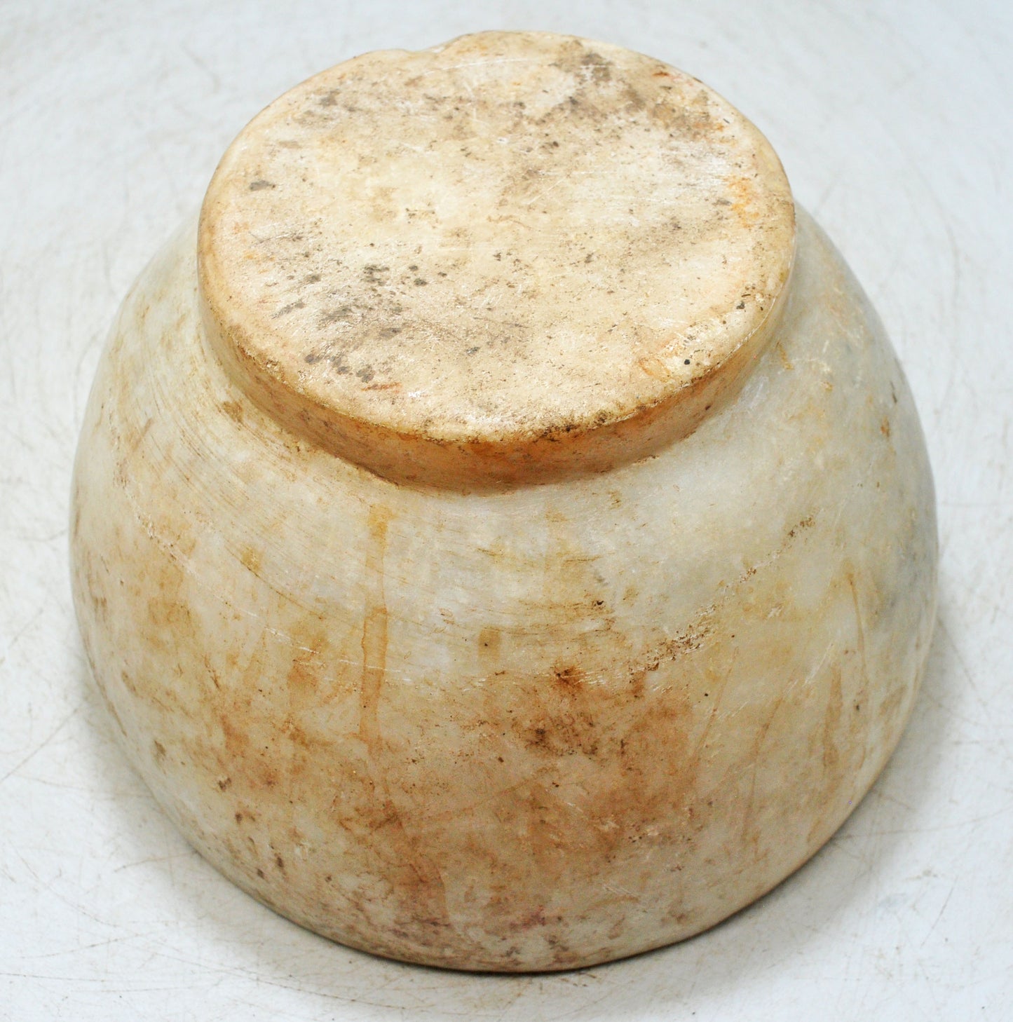 Antique White Marble Round Curry Bowl Original Old Hand Carved