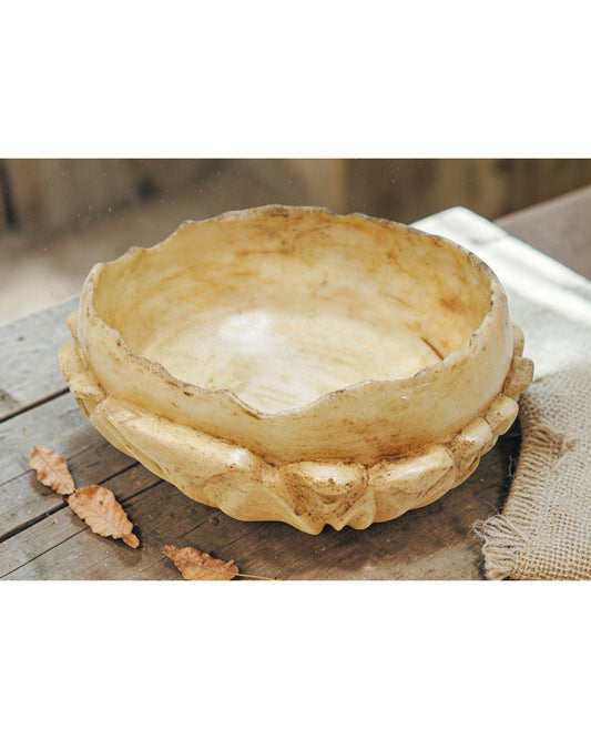 Vintage White Marble Round Floral Shaped Bowl Original Old Fine Hand Carved