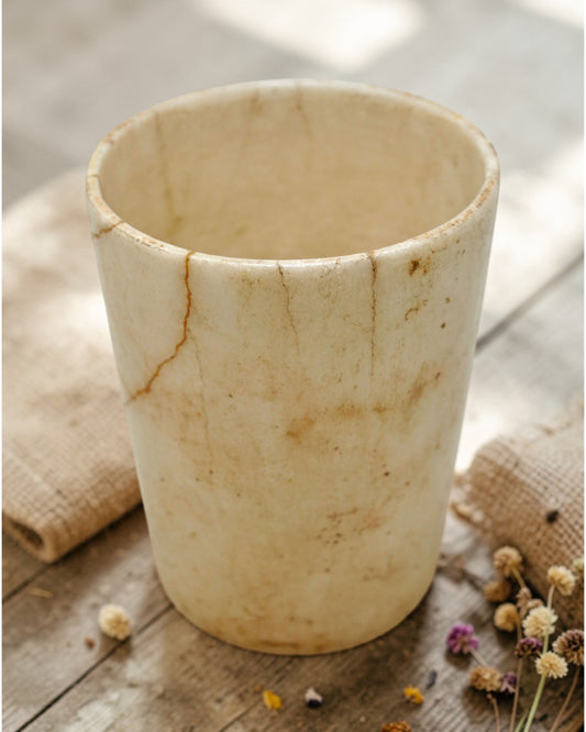 Antique White Marble Drinking Cup Glass Original Old Hand Carved