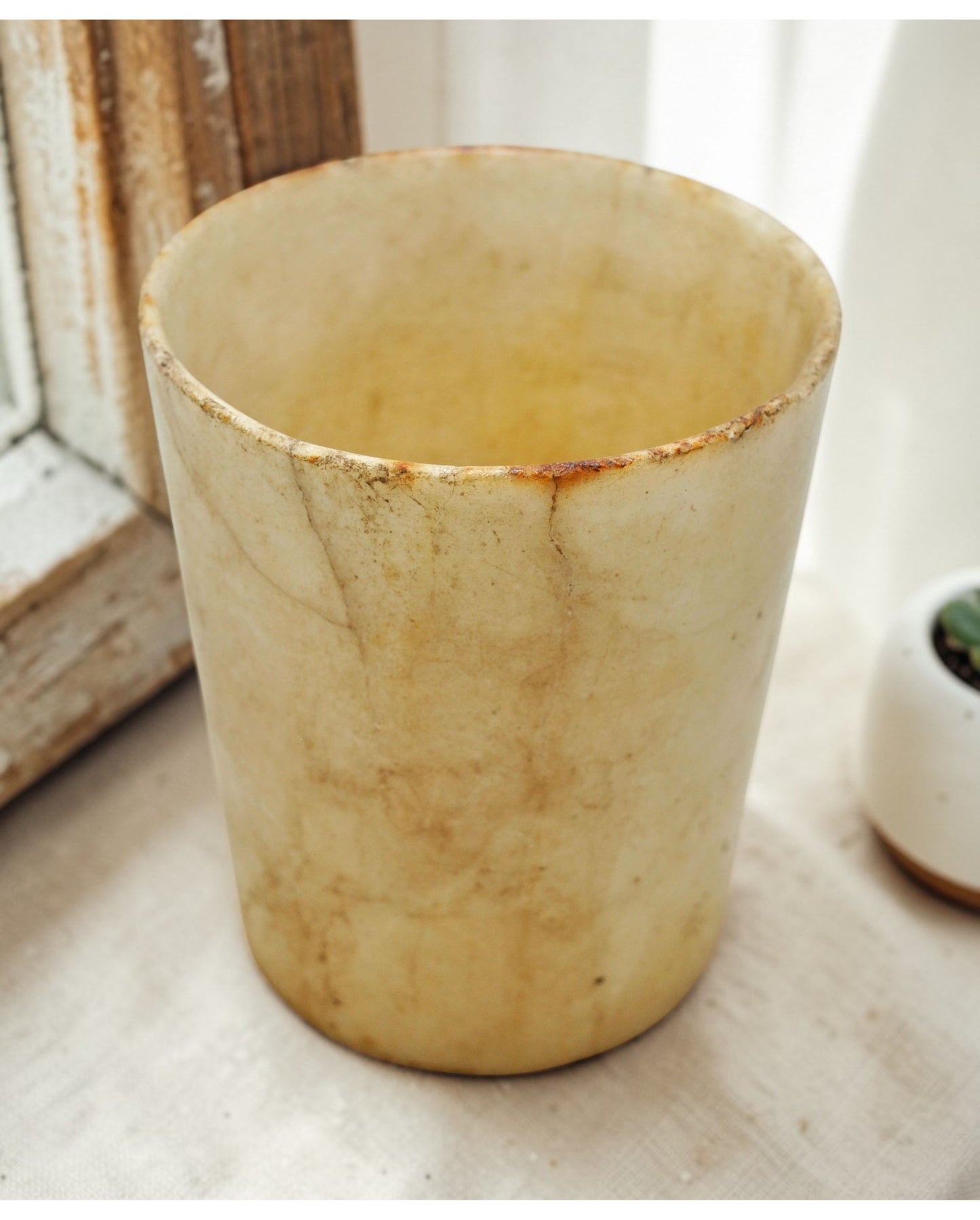 Antique White Marble Drinking Cup Glass Original Old Hand Carved