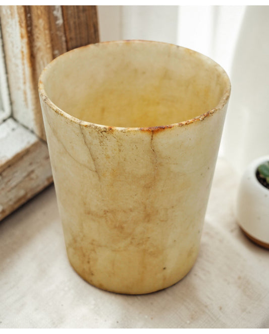 Antique White Marble Drinking Cup Glass Original Old Hand Carved