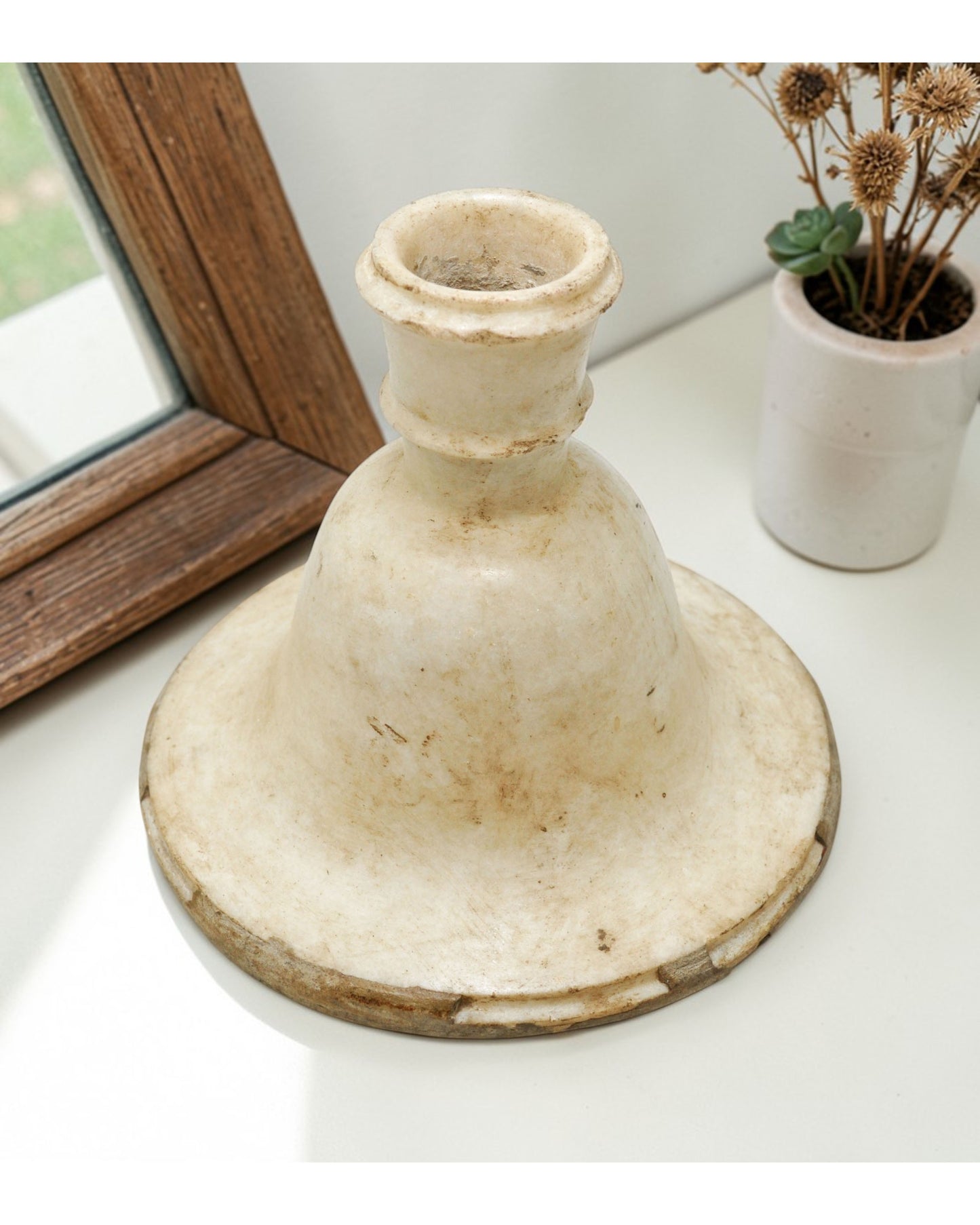 Antique White Marble Vase Flower Pot Original Old Fine Hand Carved