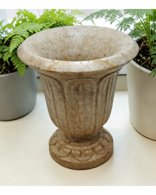 Antique White Marble Vase Flower Pot Original Old Fine Hand Carved