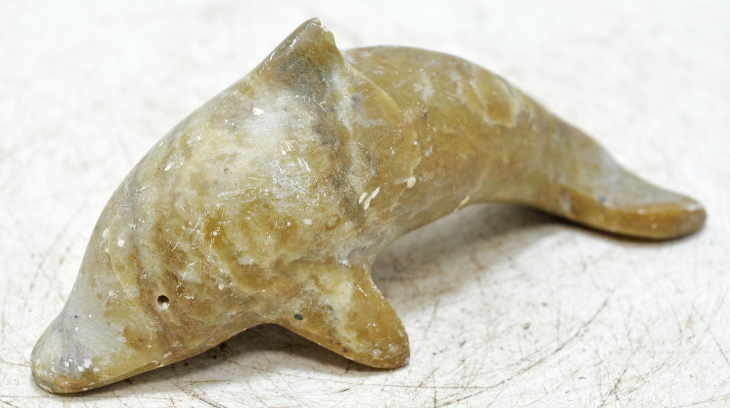Vintage Green Marble Dolphin Figurine Original Old Fine Hand Carved