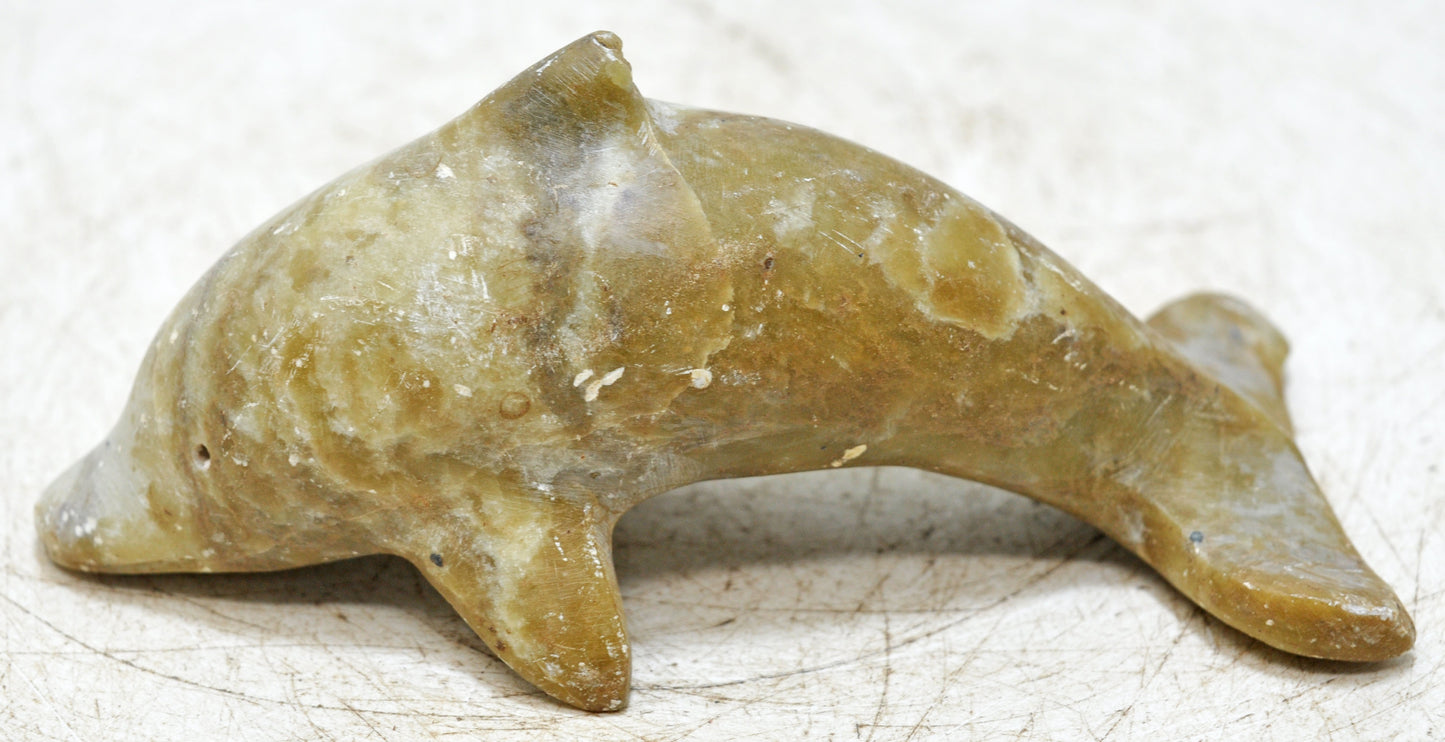 Vintage Green Marble Dolphin Figurine Original Old Fine Hand Carved