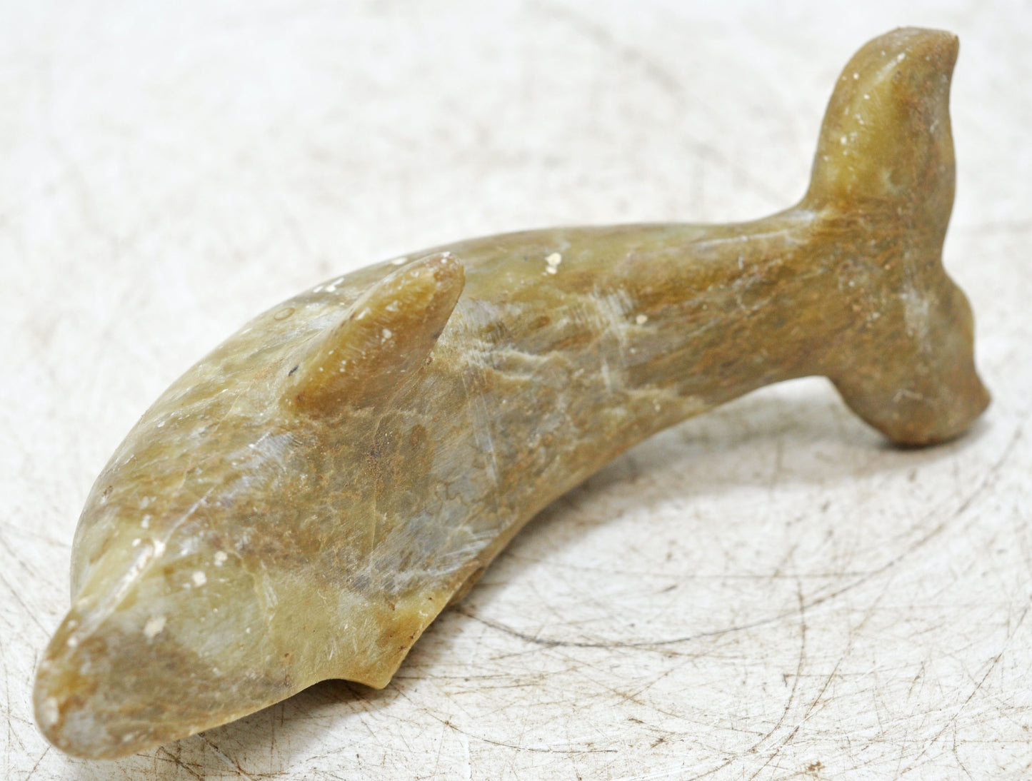 Vintage Green Marble Dolphin Figurine Original Old Fine Hand Carved