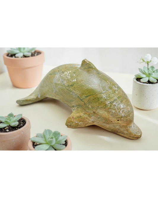 Vintage Green Marble Dolphin Figurine Original Old Fine Hand Carved