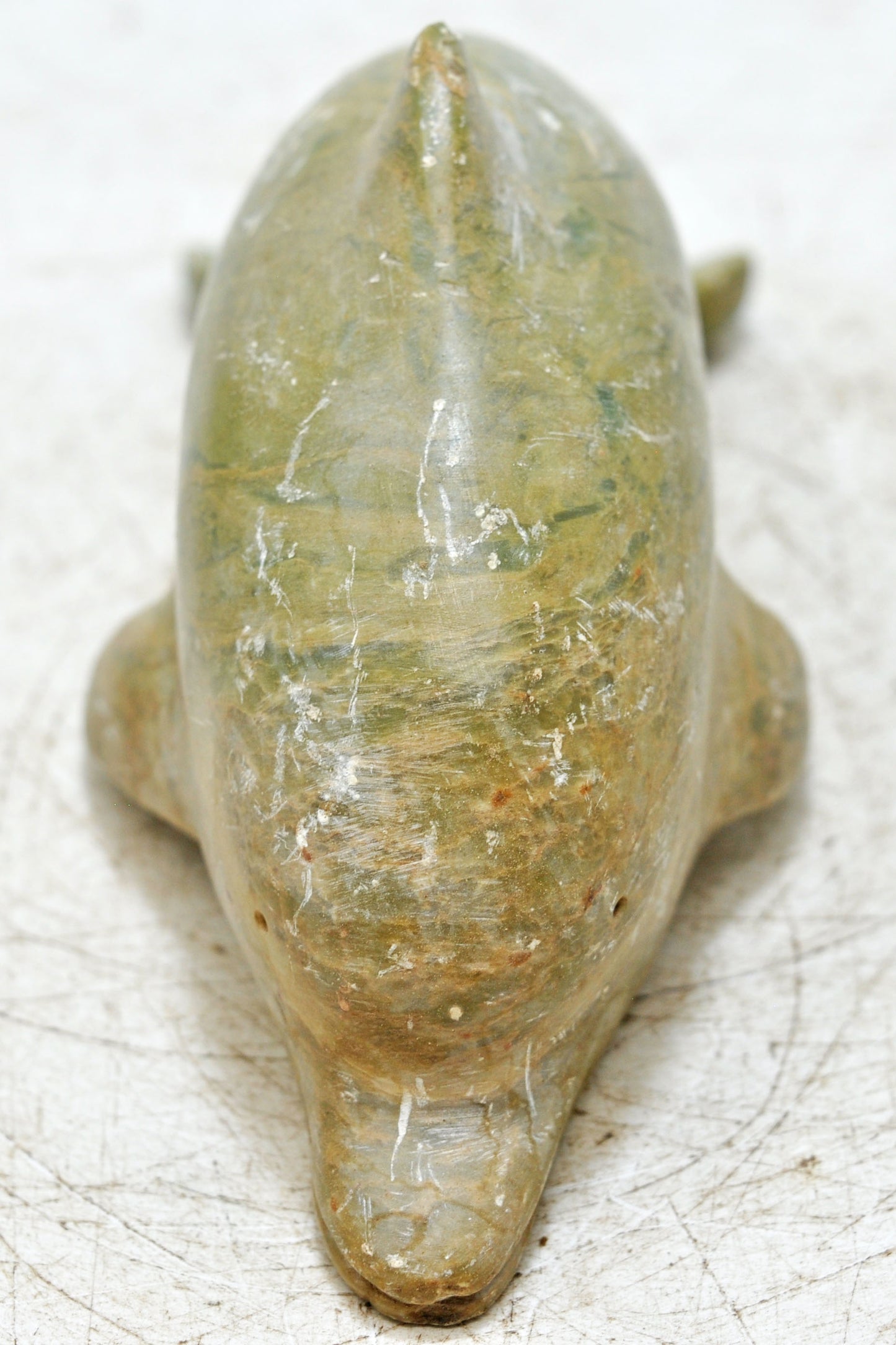 Vintage Green Marble Dolphin Figurine Original Old Fine Hand Carved