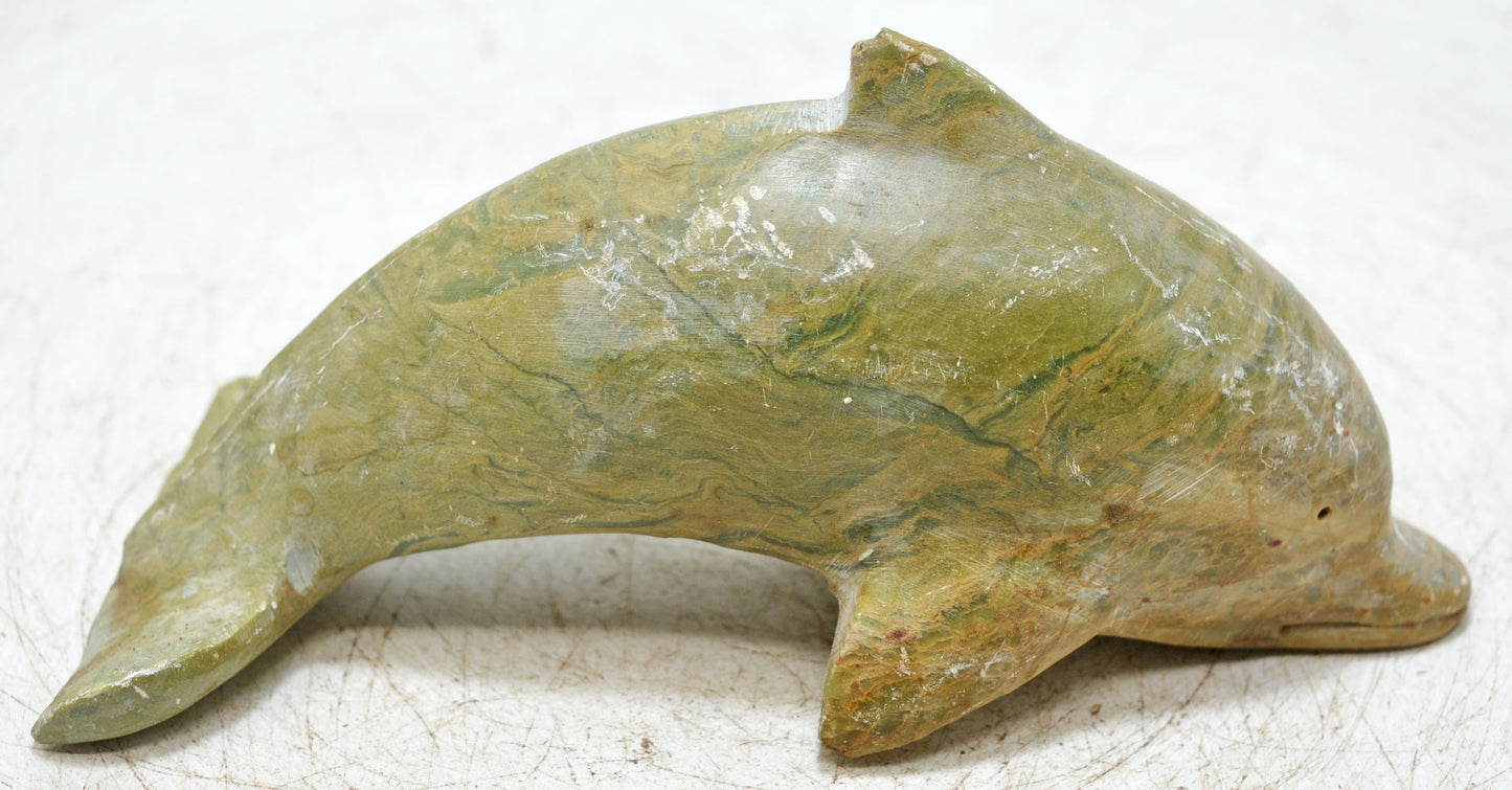 Vintage Green Marble Dolphin Figurine Original Old Fine Hand Carved