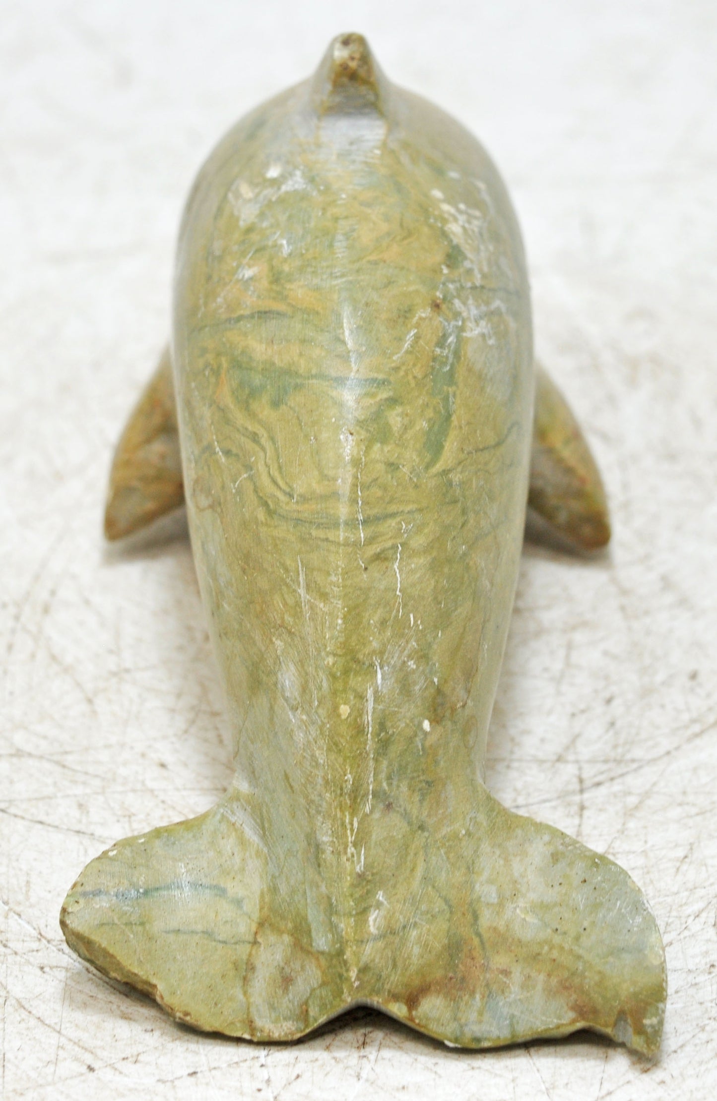 Vintage Green Marble Dolphin Figurine Original Old Fine Hand Carved