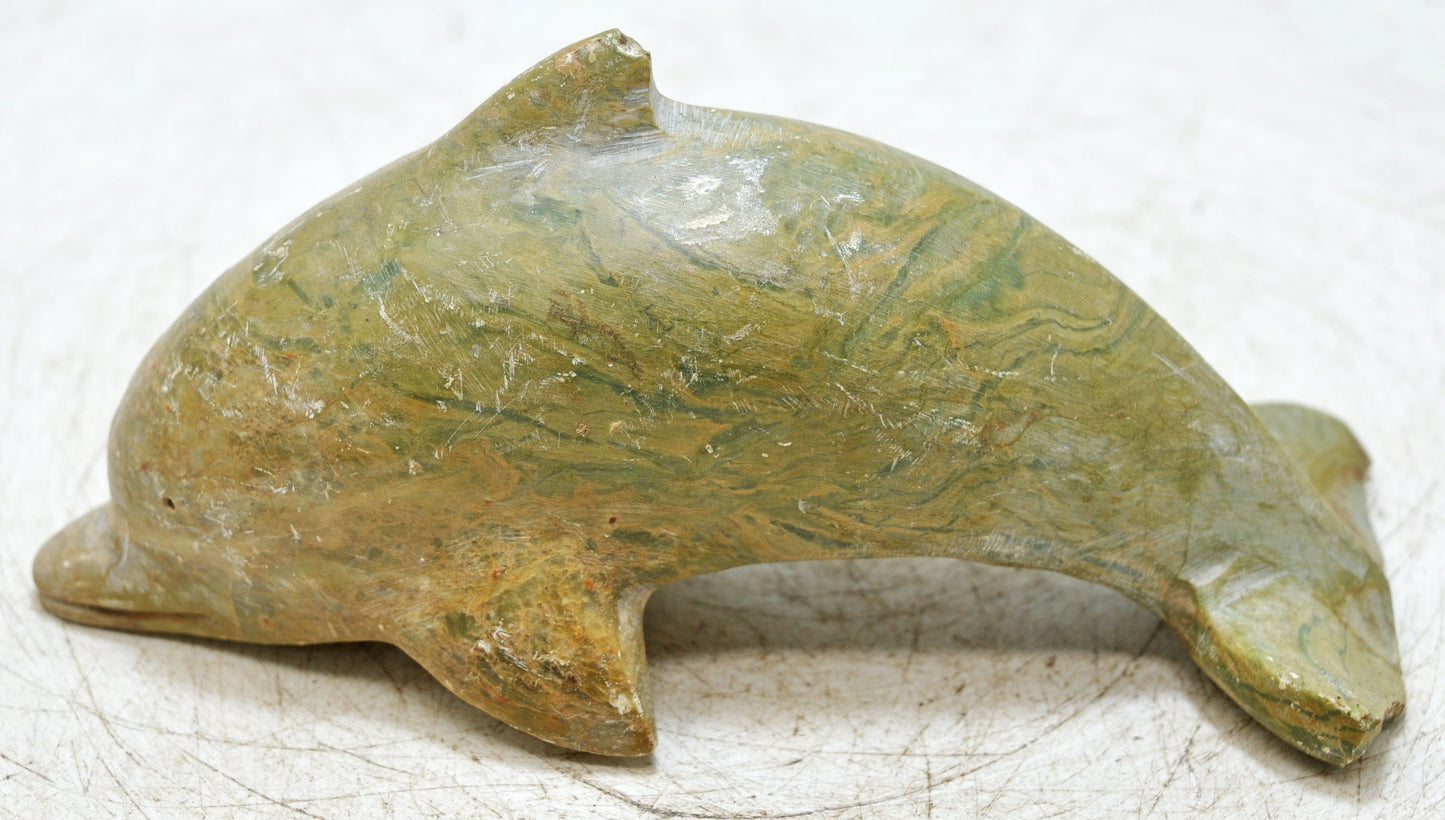 Vintage Green Marble Dolphin Figurine Original Old Fine Hand Carved