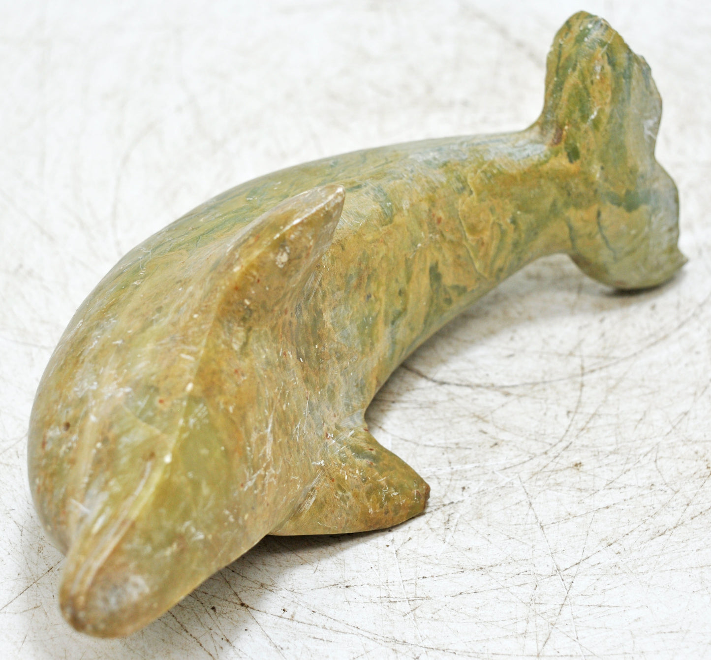 Vintage Green Marble Dolphin Figurine Original Old Fine Hand Carved