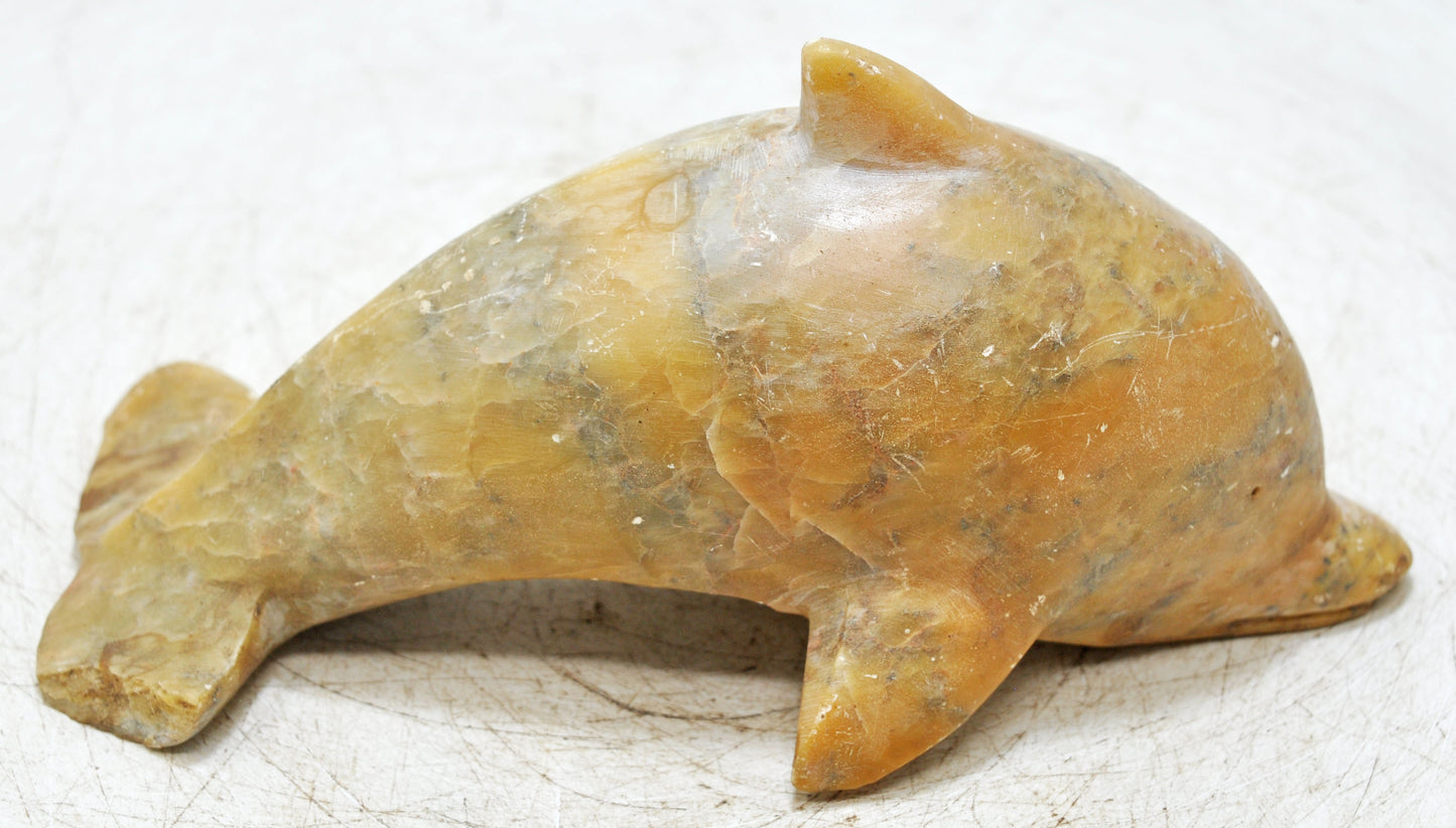 Vintage Green Marble Dolphin Figurine Original Old Fine Hand Carved