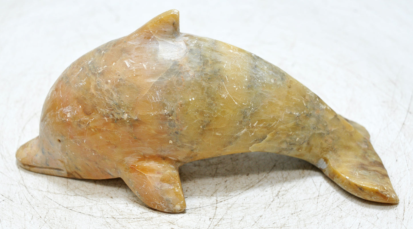 Vintage Green Marble Dolphin Figurine Original Old Fine Hand Carved