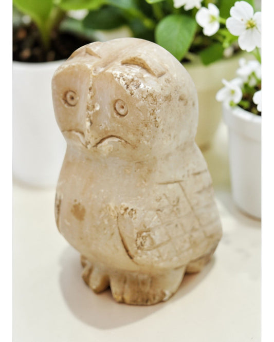 Vintage White Marble Owl Figurine Original Old Fine Hand Carved
