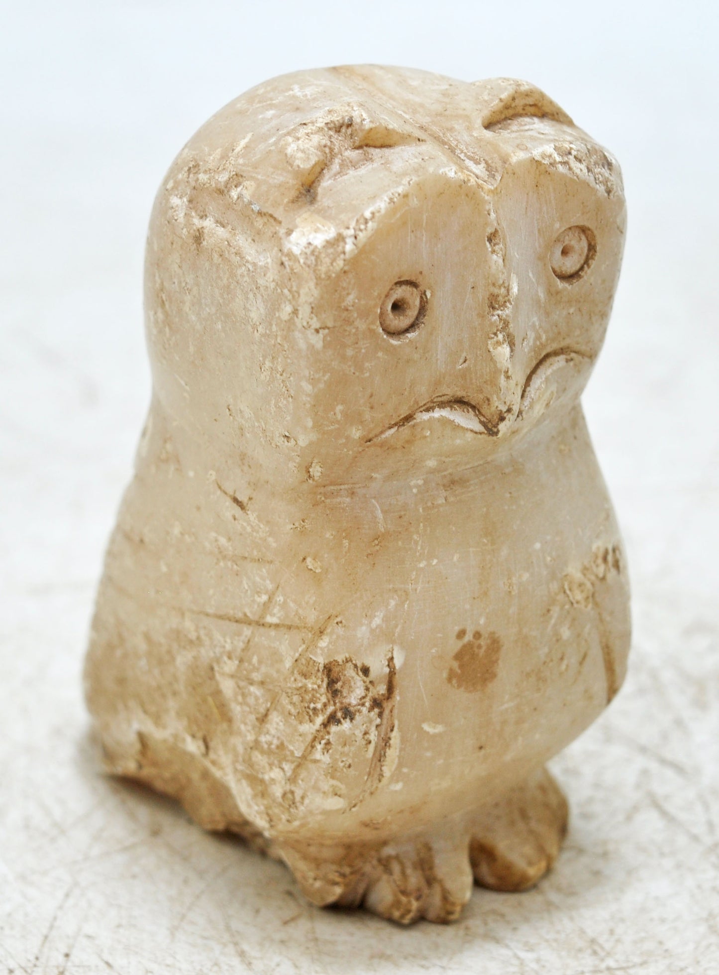 Vintage White Marble Owl Figurine Original Old Fine Hand Carved
