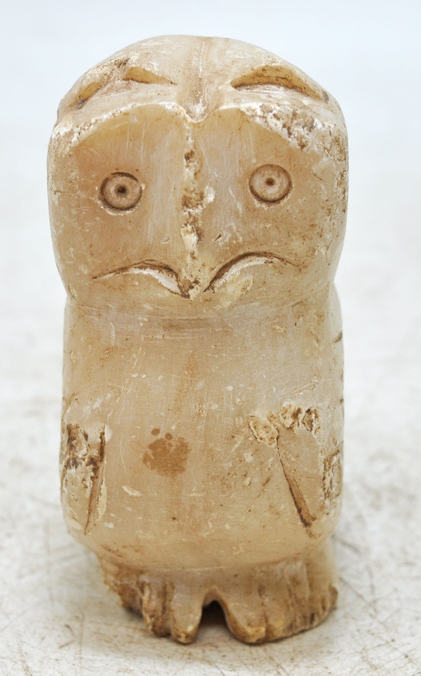 Vintage White Marble Owl Figurine Original Old Fine Hand Carved