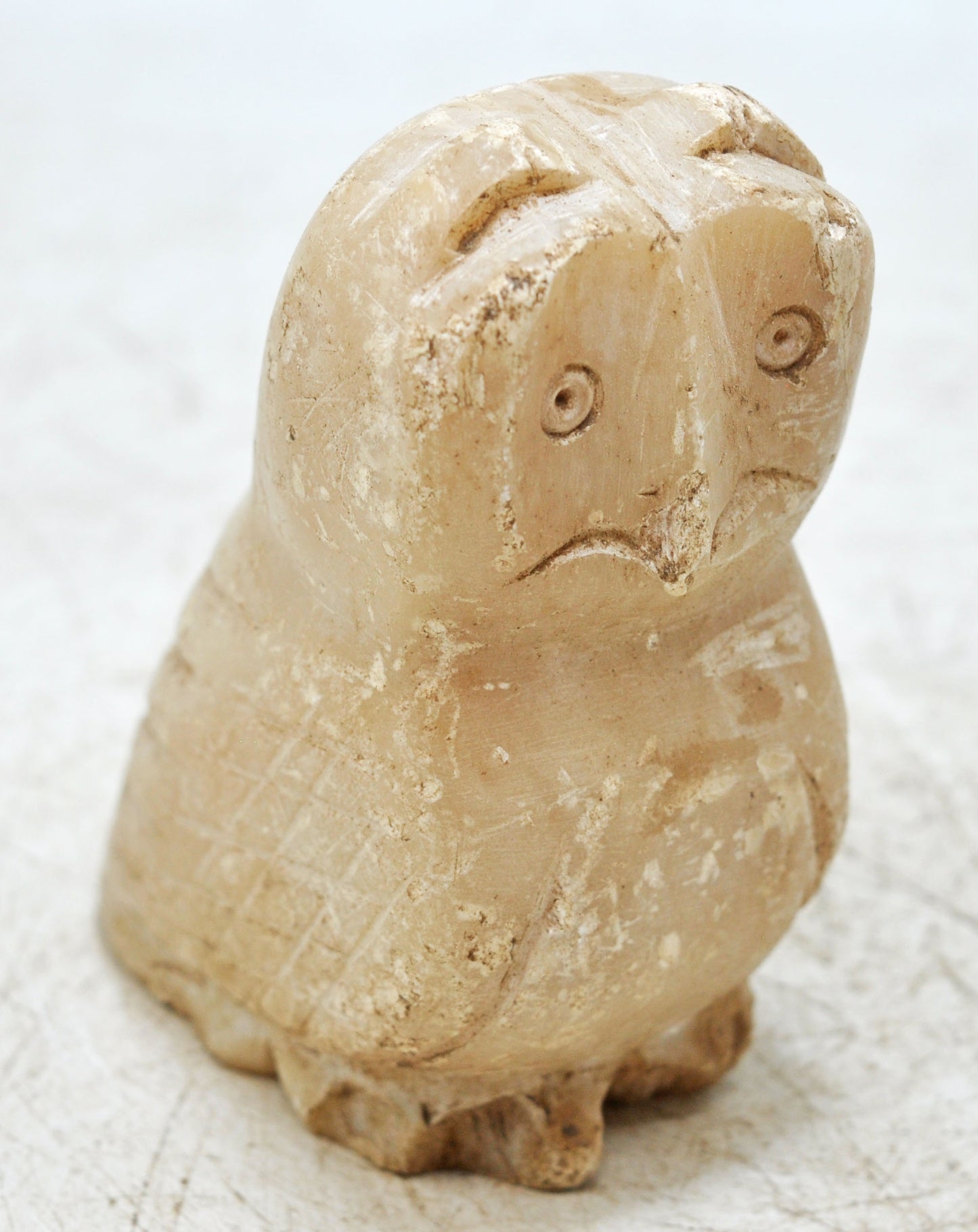 Vintage White Marble Owl Figurine Original Old Fine Hand Carved
