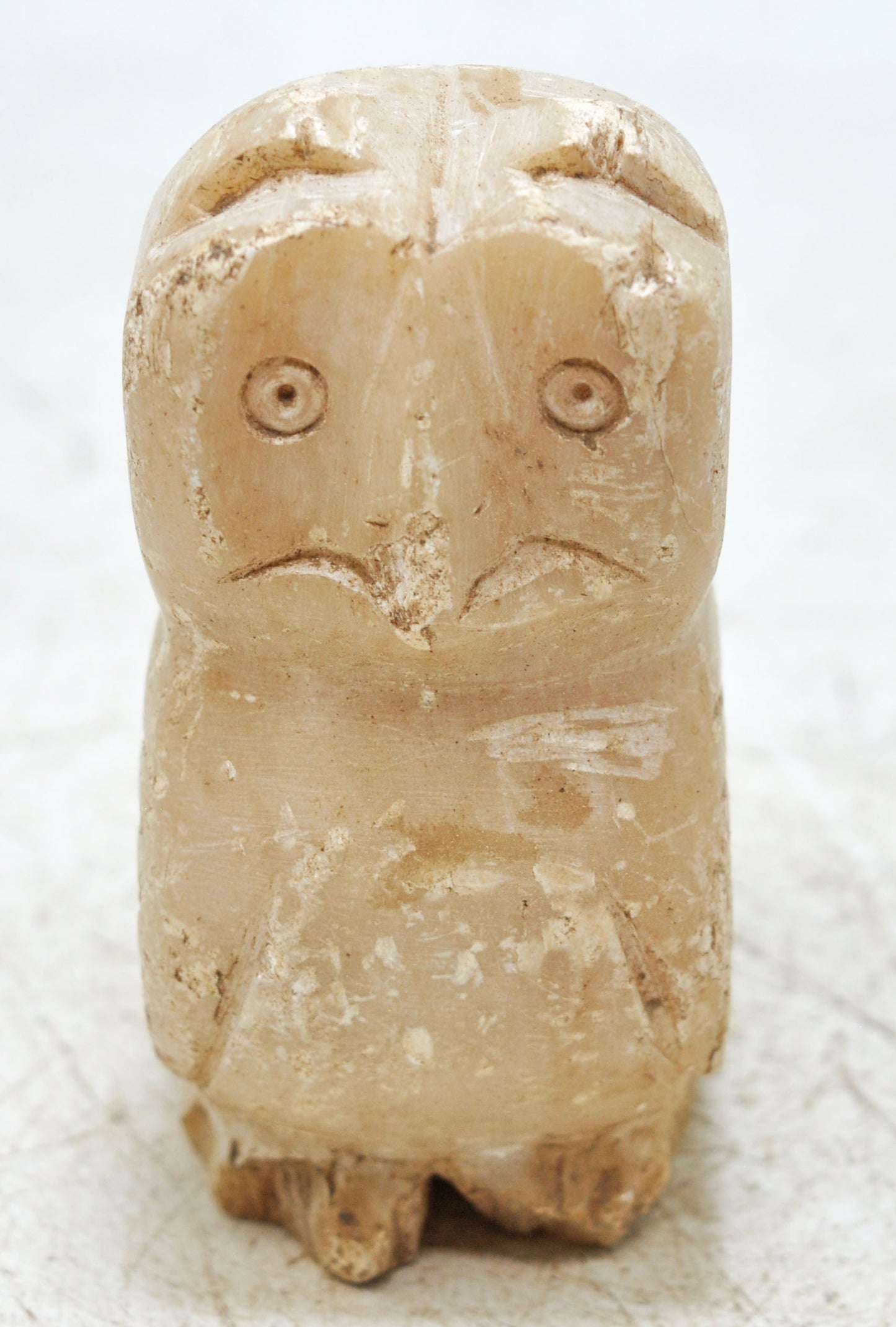 Vintage White Marble Owl Figurine Original Old Fine Hand Carved