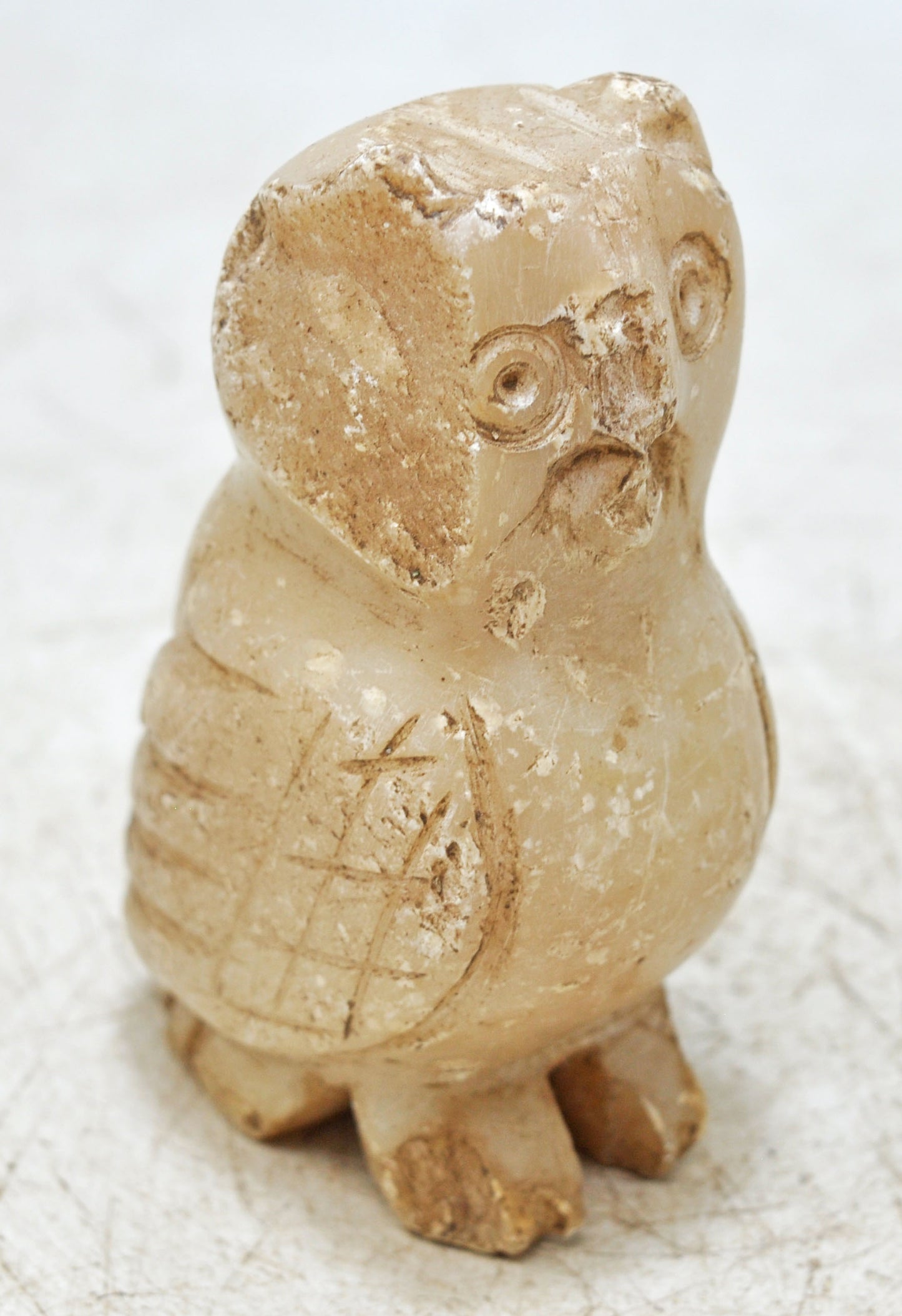 Vintage White Marble Owl Figurine Original Old Fine Hand Carved