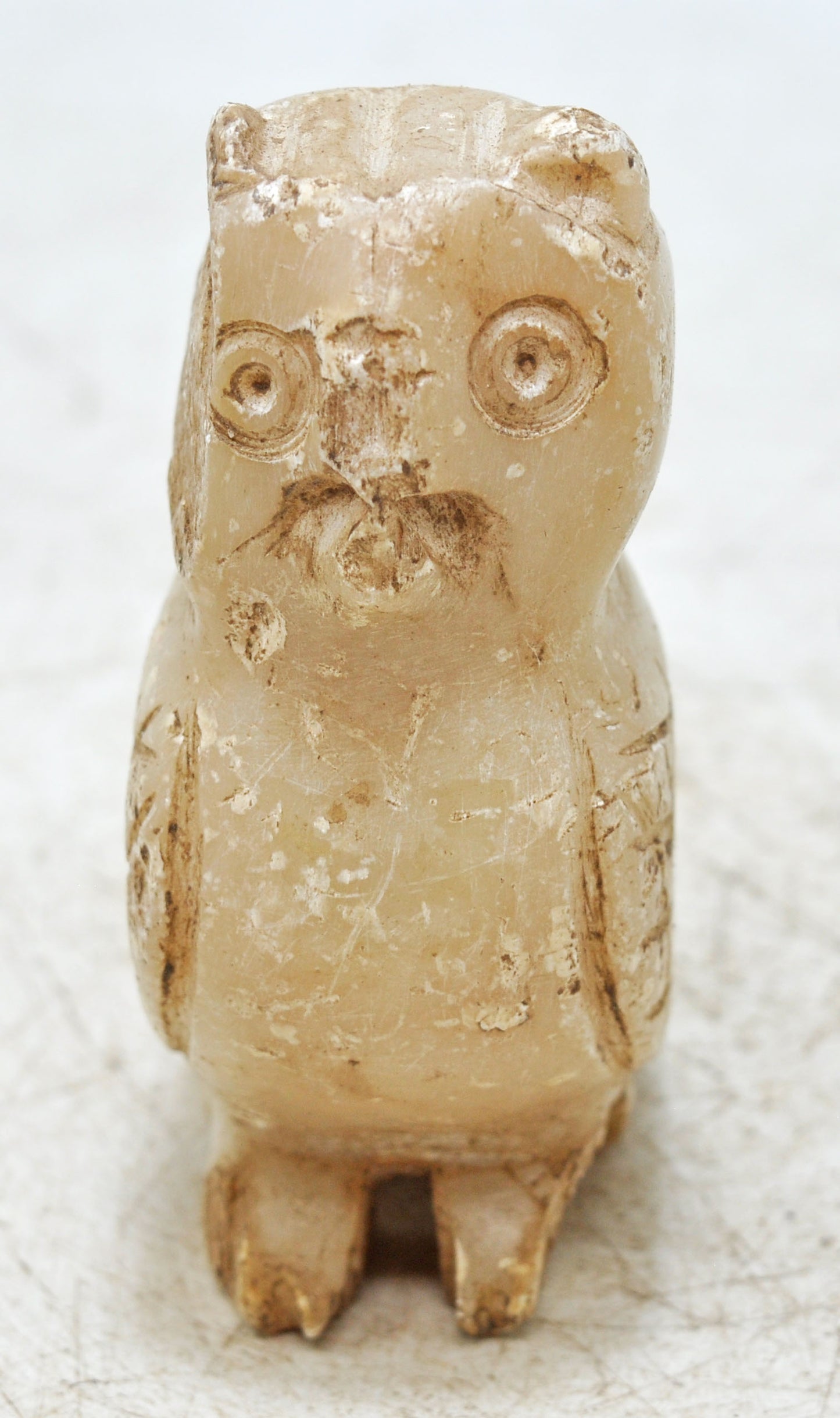 Vintage White Marble Owl Figurine Original Old Fine Hand Carved