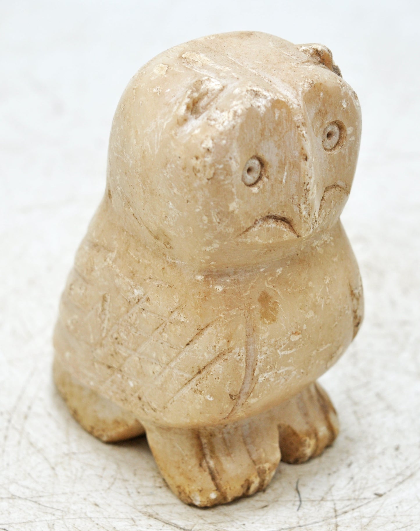Vintage White Marble Owl Figurine Original Old Fine Hand Carved