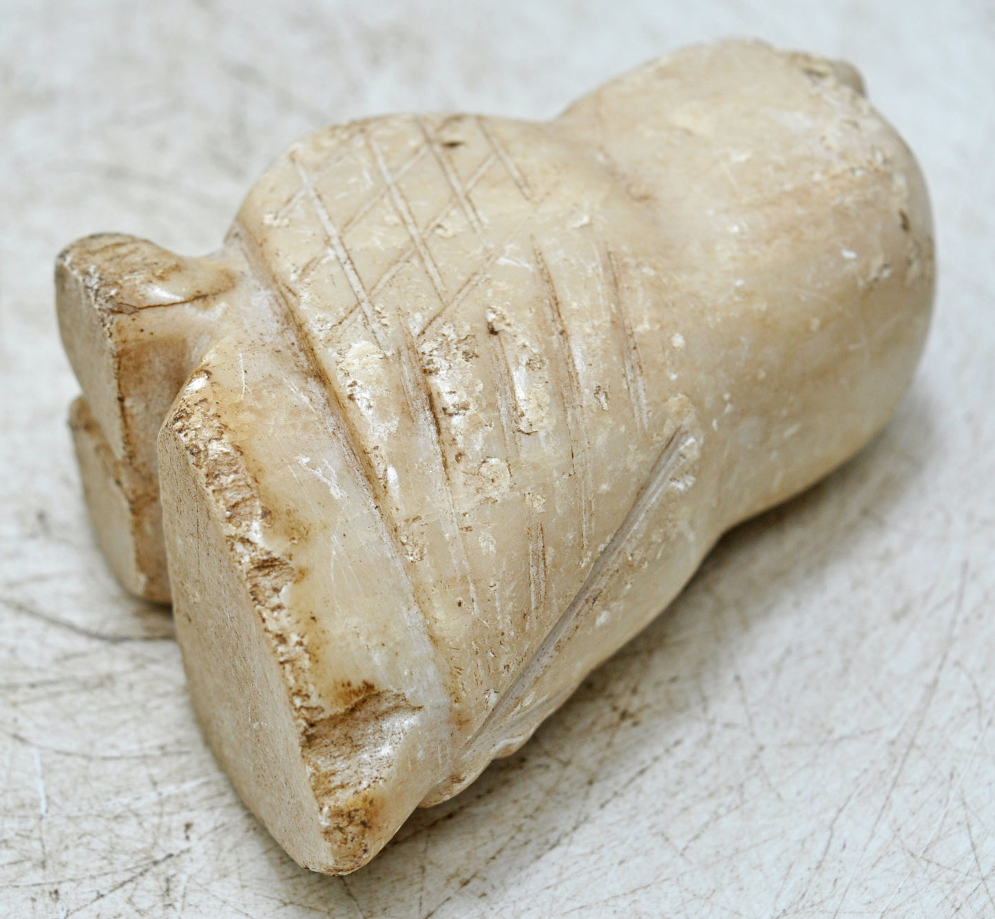 Vintage White Marble Owl Figurine Original Old Fine Hand Carved