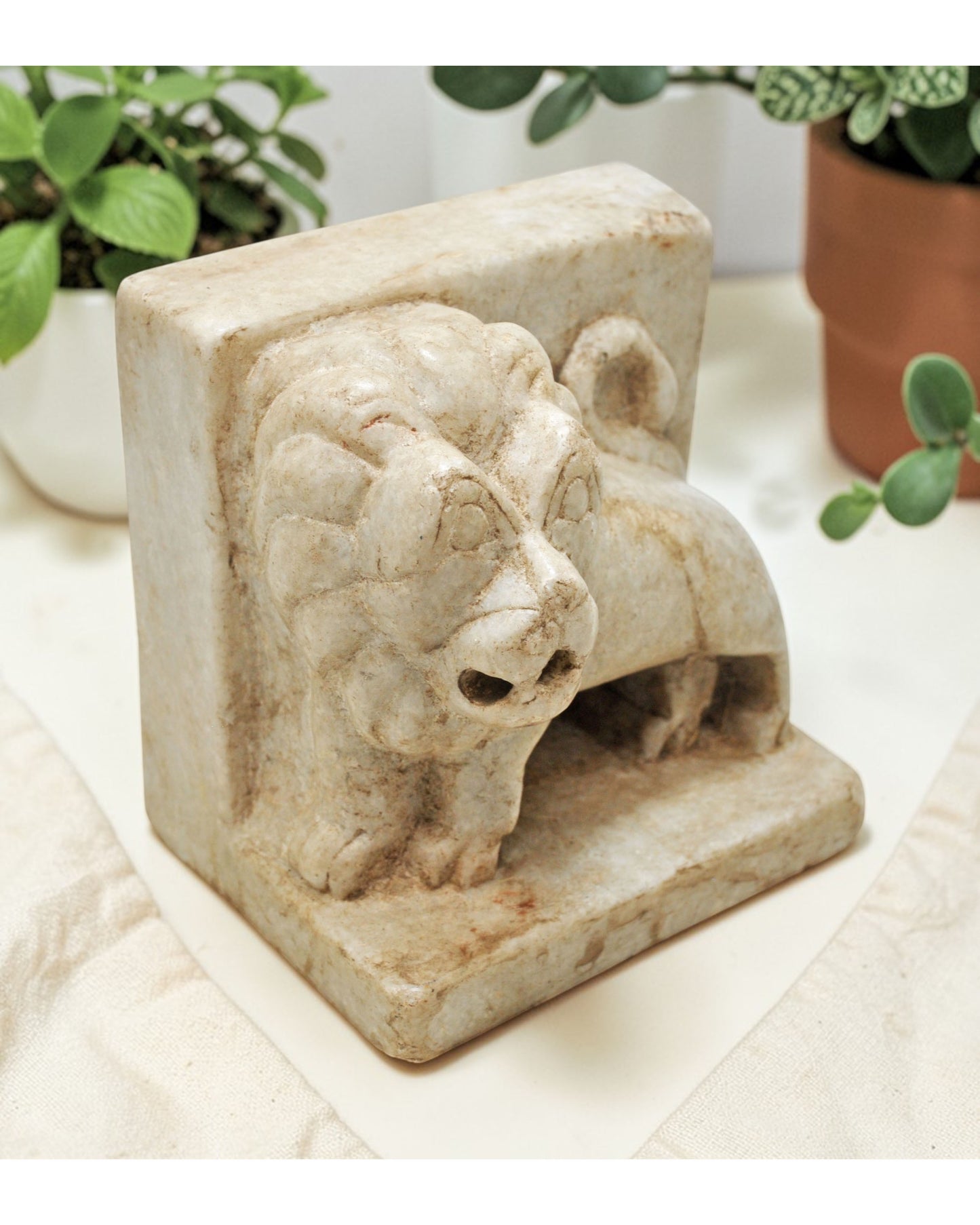 Vintage Wooden Lion Carving Book End Figurine Original Old Fine Hand Carved