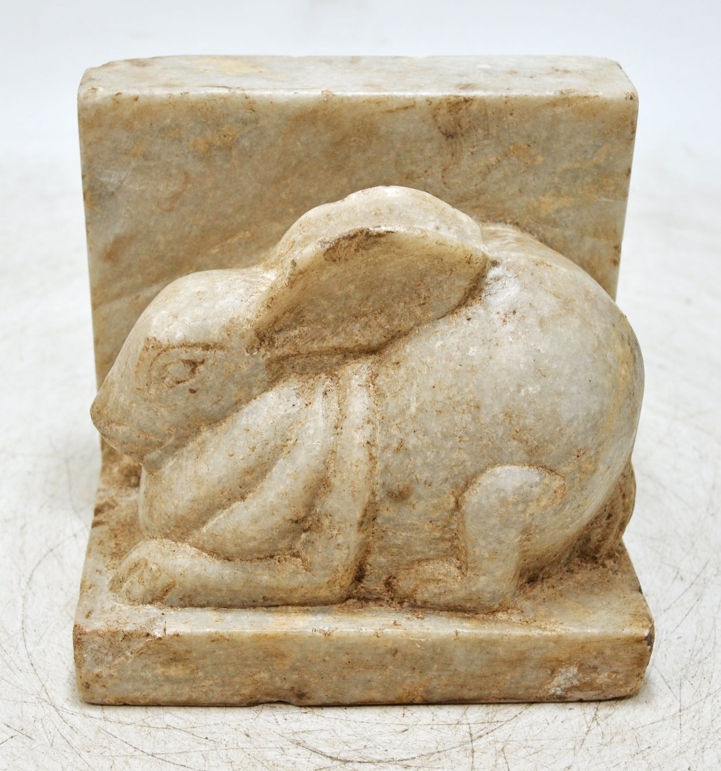 Vintage Wooden Rabbit Carving Book End Figurine Original Old Fine Hand Carved