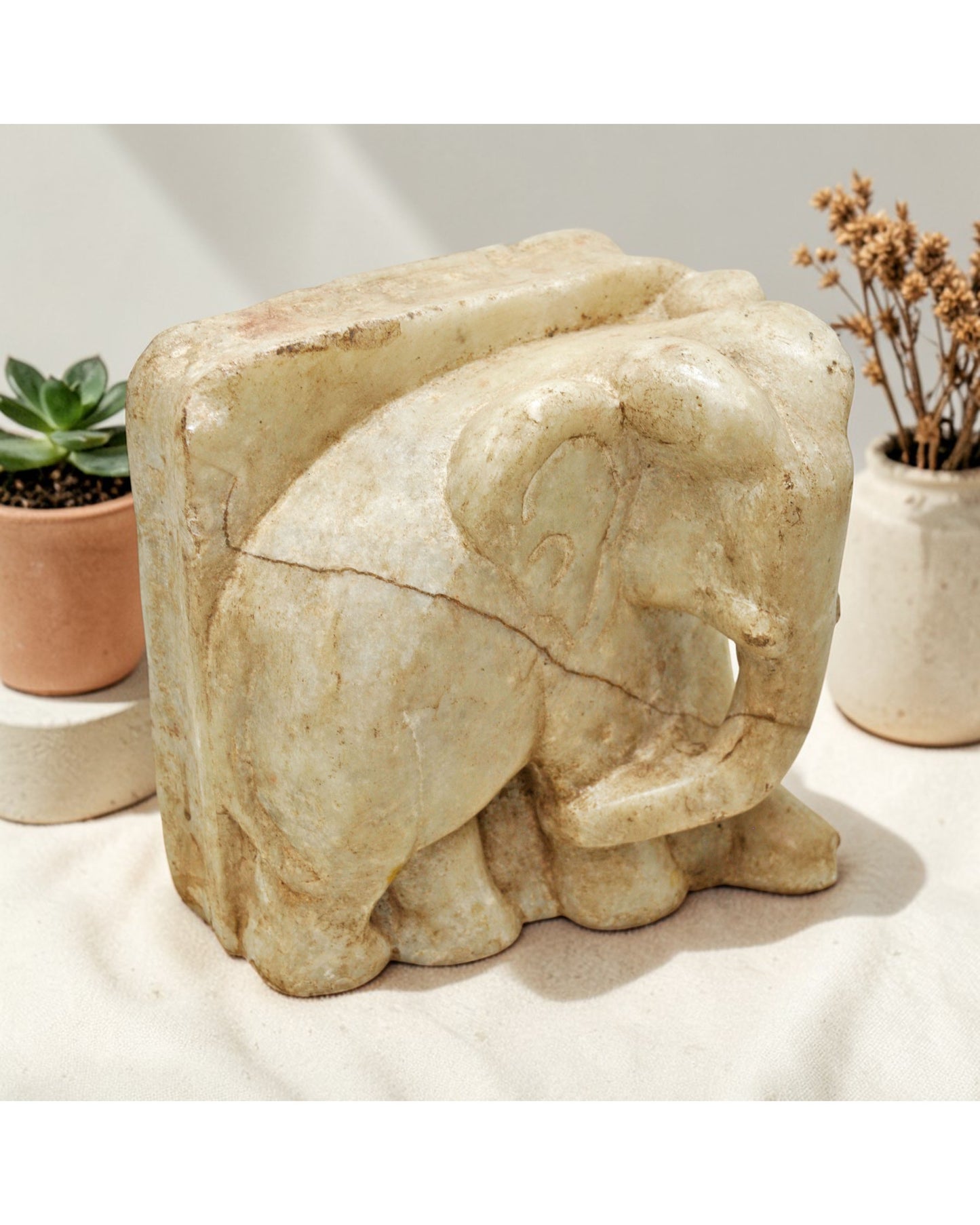 Vintage Wooden Elephant Carving Book End Figurine Original Old Fine Hand Carved