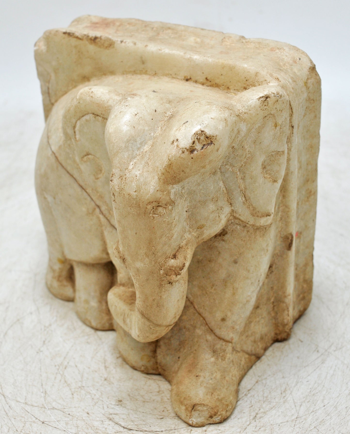 Vintage Wooden Elephant Carving Book End Figurine Original Old Fine Hand Carved