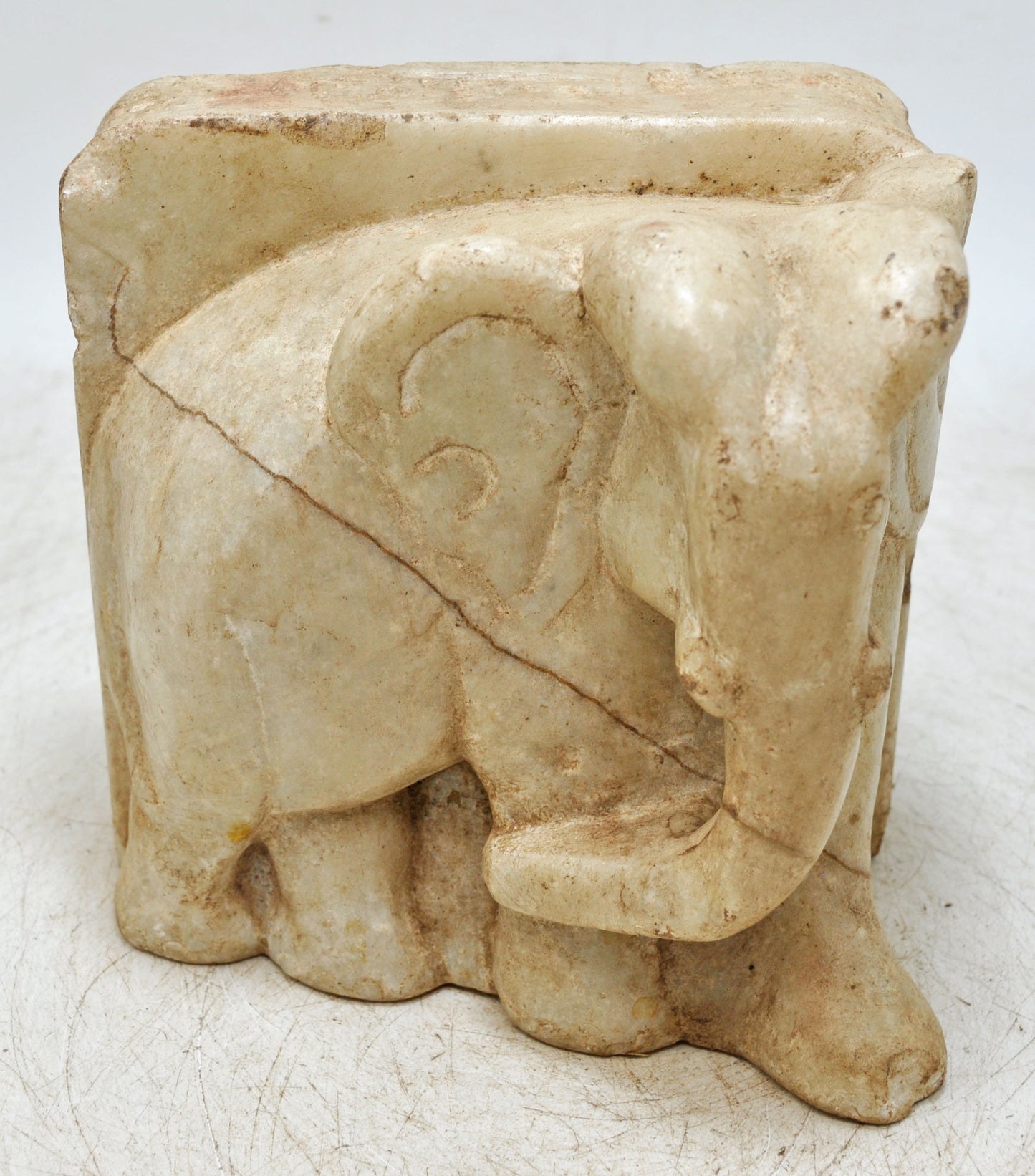 Vintage Wooden Elephant Carving Book End Figurine Original Old Fine Hand Carved