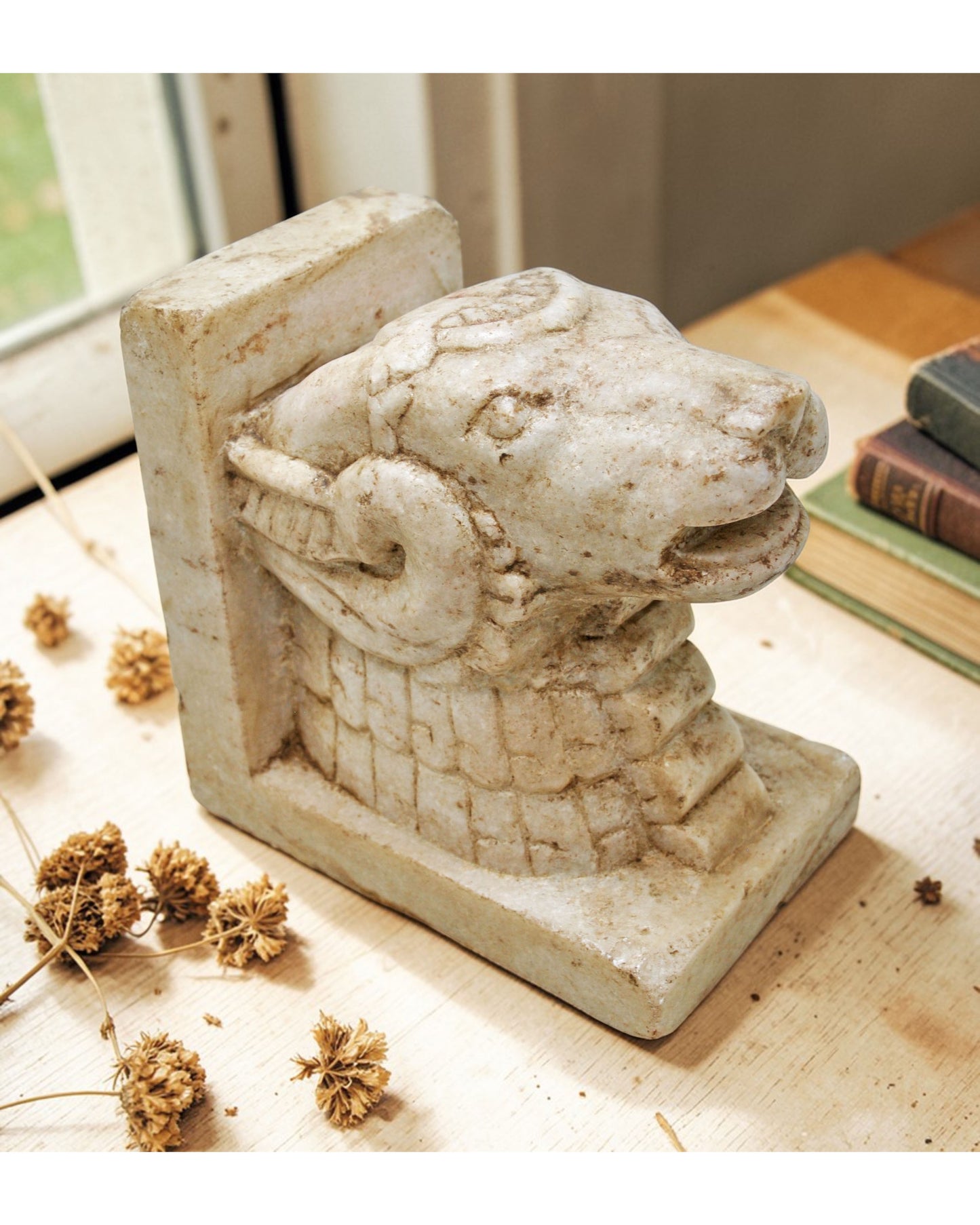 Vintage Wooden Ram Goat Carving Book End Figurine Original Old Fine Hand Carved