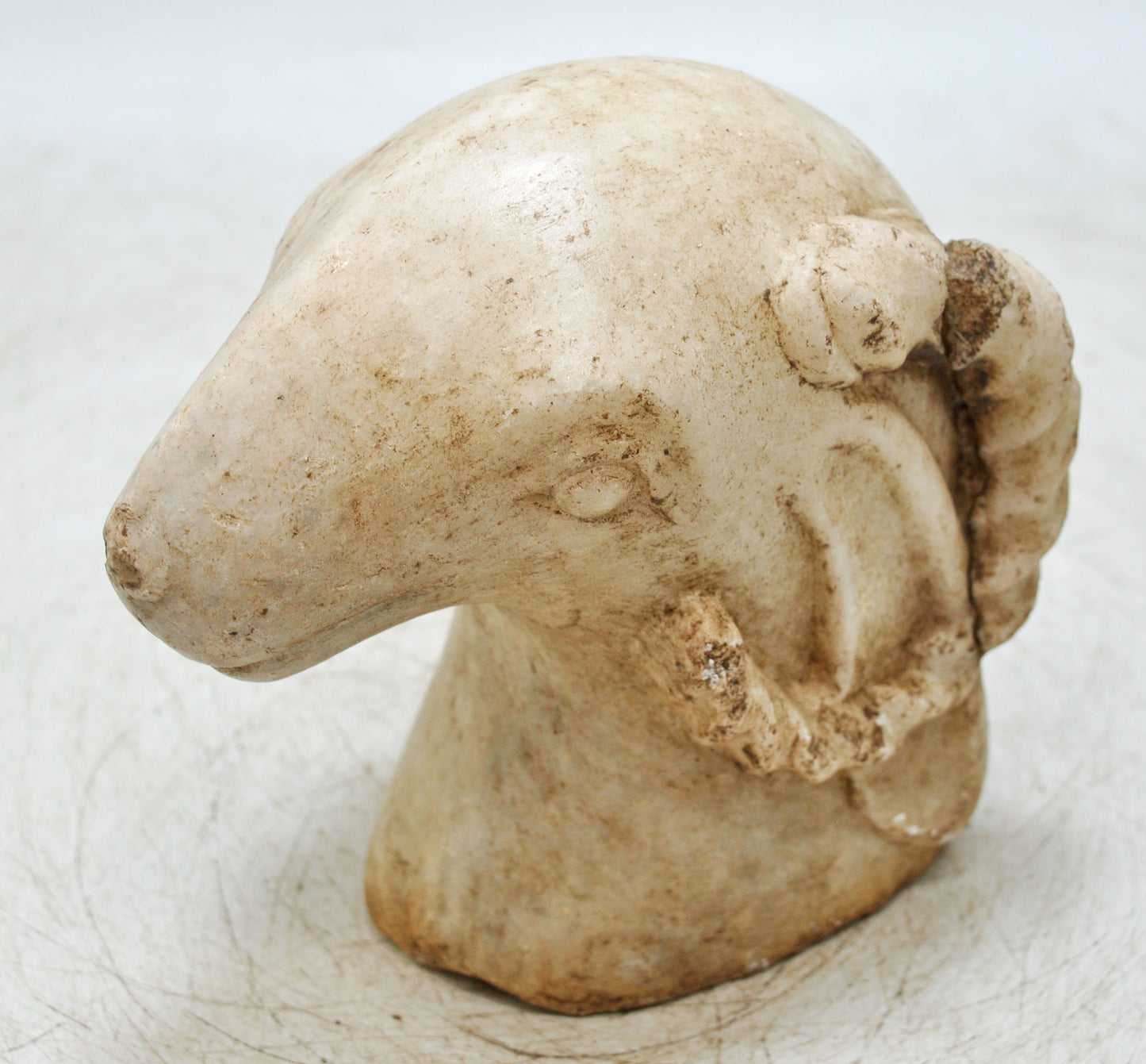 Vintage White Marble Ram Goat Head Bust Figurine Original Old Fine Hand Carved